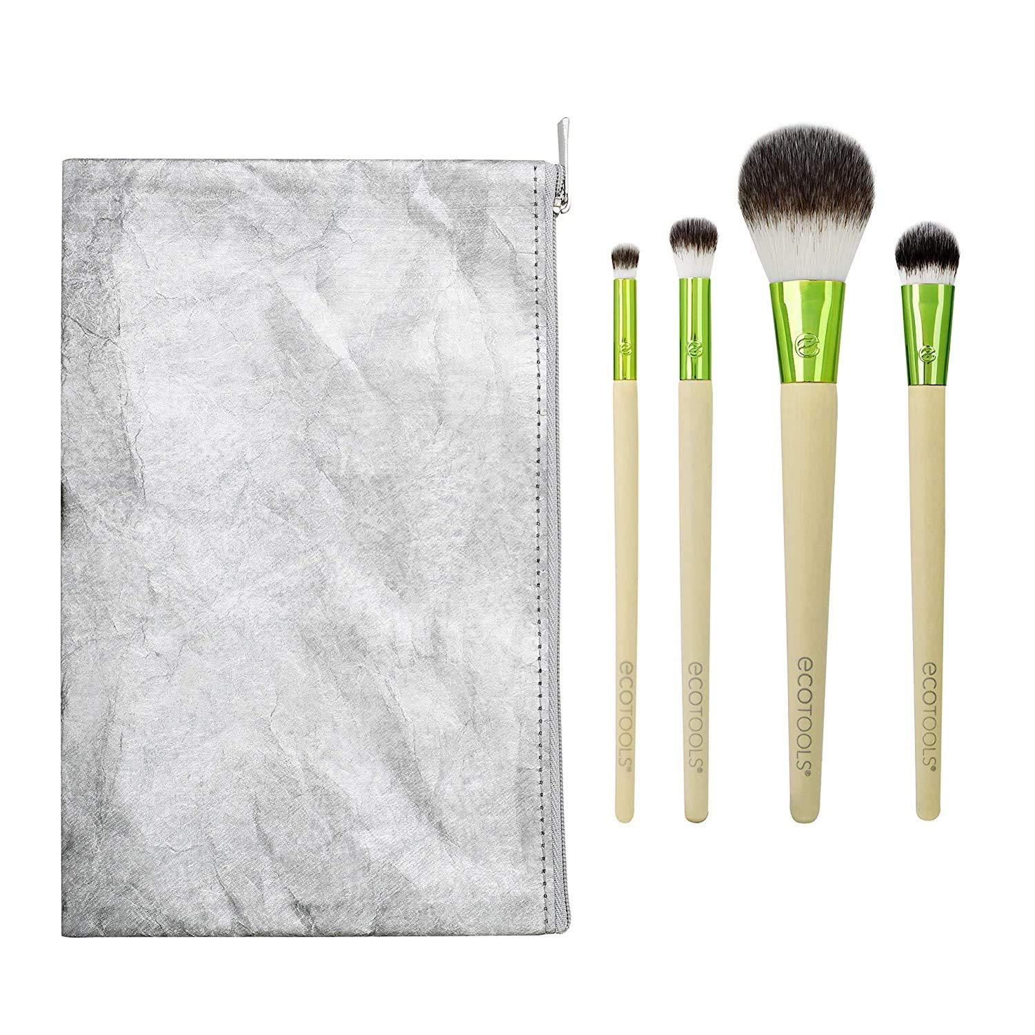 EcoTools 5-Piece Vegan Makeup Brush Set with Travel Pouch - Foundation, Concealer & Powder Brushes for Flawless Makeup Application | Perfect for Travel & Everyday Use