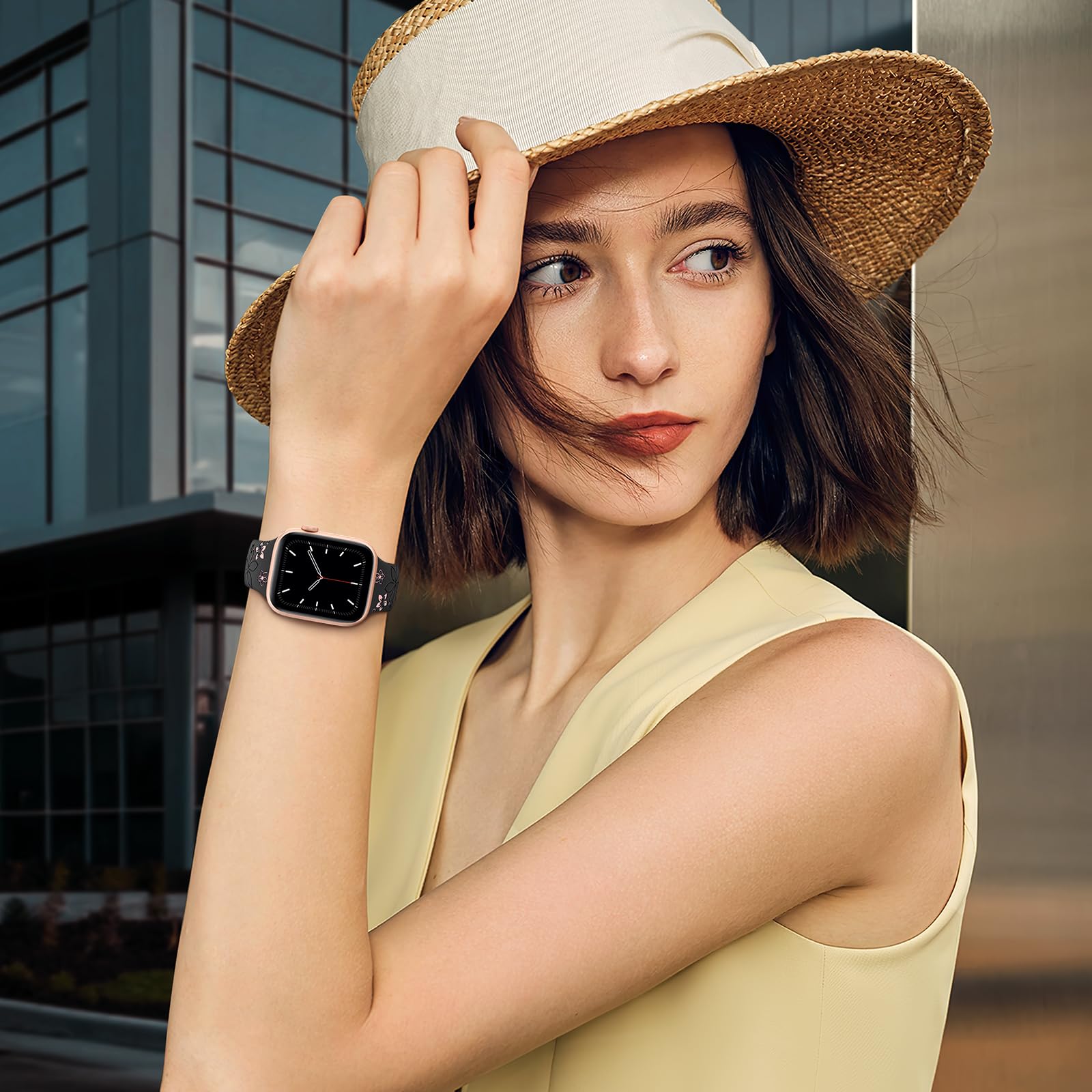 Floral Engraved Apple Watch Bands 38mm 40mm 41mm 42mm 44mm 45mm 46mm 49mm - Soft Silicone Sport Strap Compatible with iWatch Series 10/9/8/7/6/5/4/3/2/1/SE/Ultra - Cute Flower Design for Women - Perfect for Workouts, Daily Wear & Fashion Accessories