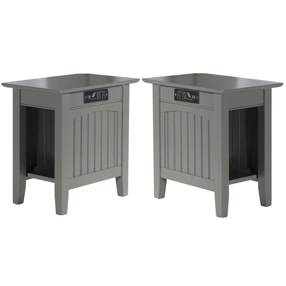 Home Square 2-Piece Nantucket Chair & Side Table Set with Built-in USB Charger - Gray Patio Furniture for Outdoor Lounge, Poolside Relaxation, and Garden Decor