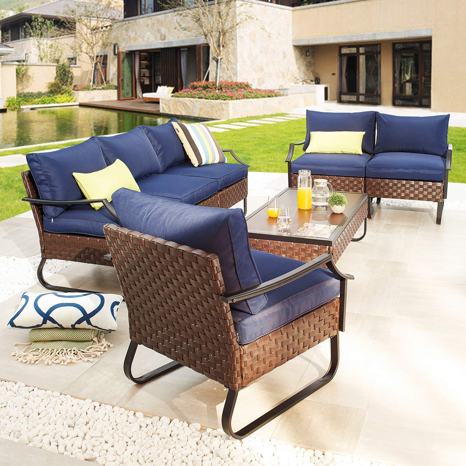 PatioFestival 7-Piece Outdoor Wicker Conversation Set with 8.66