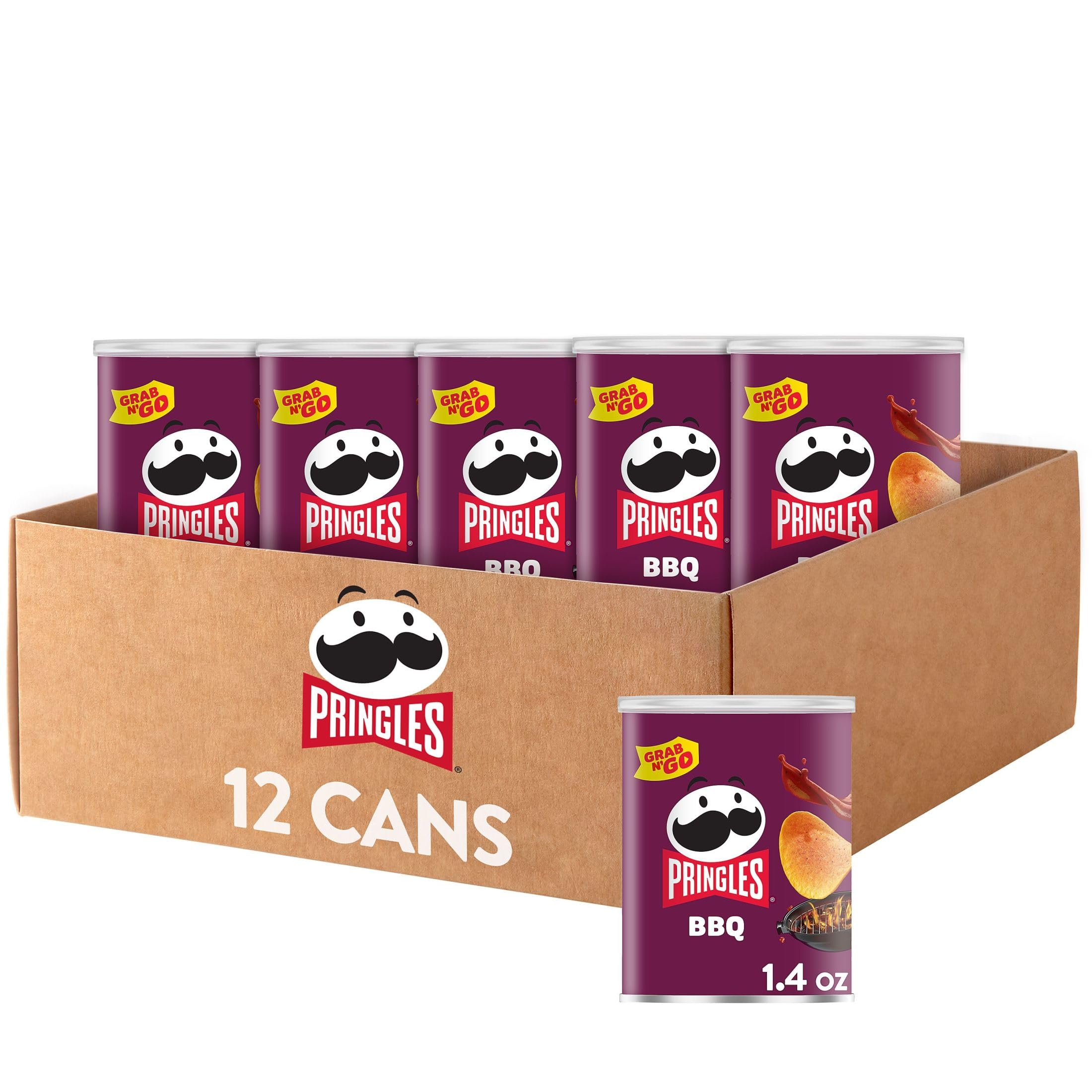 Pringles BBQ Flavored Potato Crisps - 12 Pack | Lunch Snacks, Office & Kids Snacks | Grab & Go Convenience | Perfect for Picnics, School Lunches & Road Trips