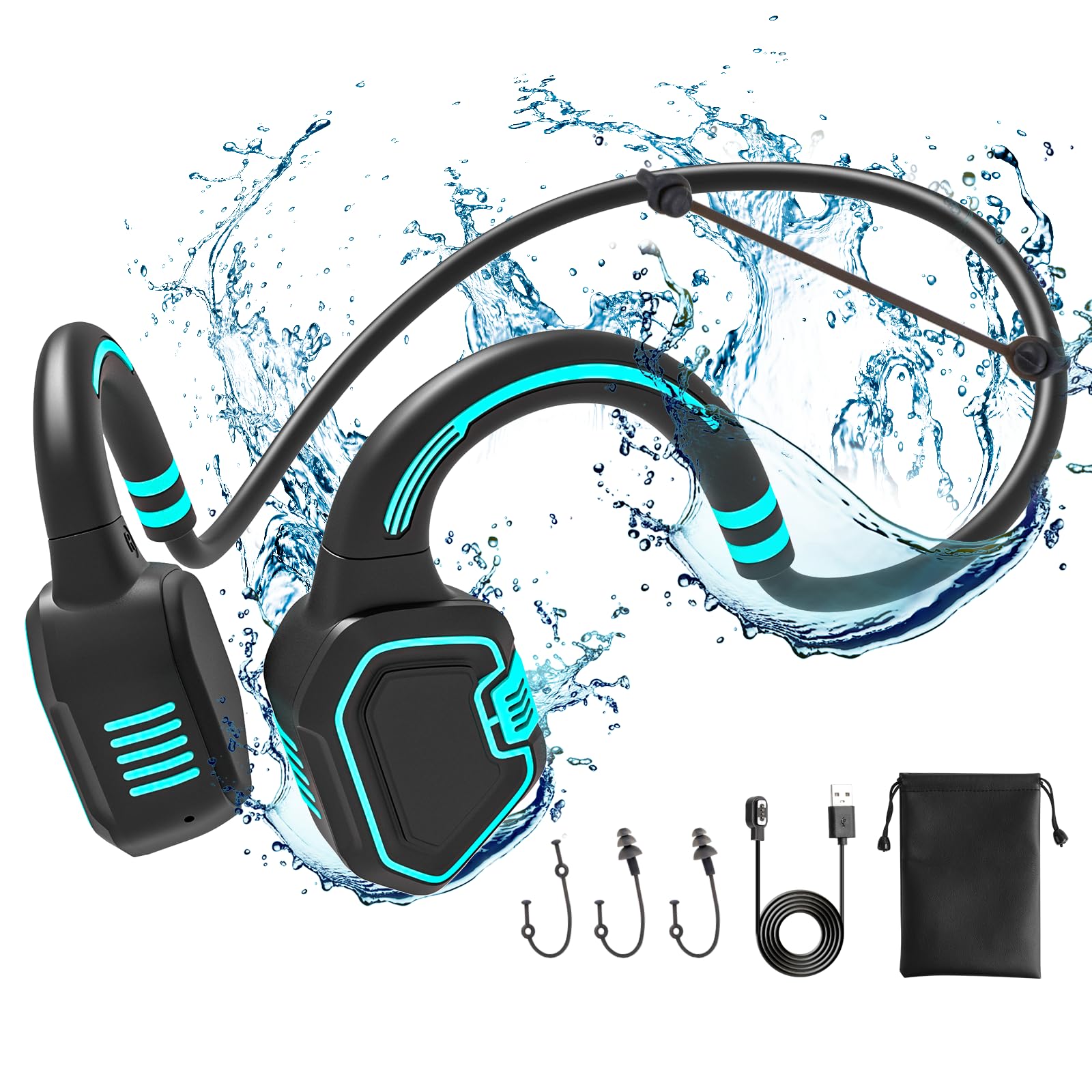 Wireless Bone Conduction Headphones IP68 Waterproof - Bluetooth 5.0 Open Ear Headphones with 32GB MP3 Player for Swimming, Running, Cycling & Workout - Sweatproof Sports Headset (Blue) | Perfect for Pool, Gym & Outdoor Activities
