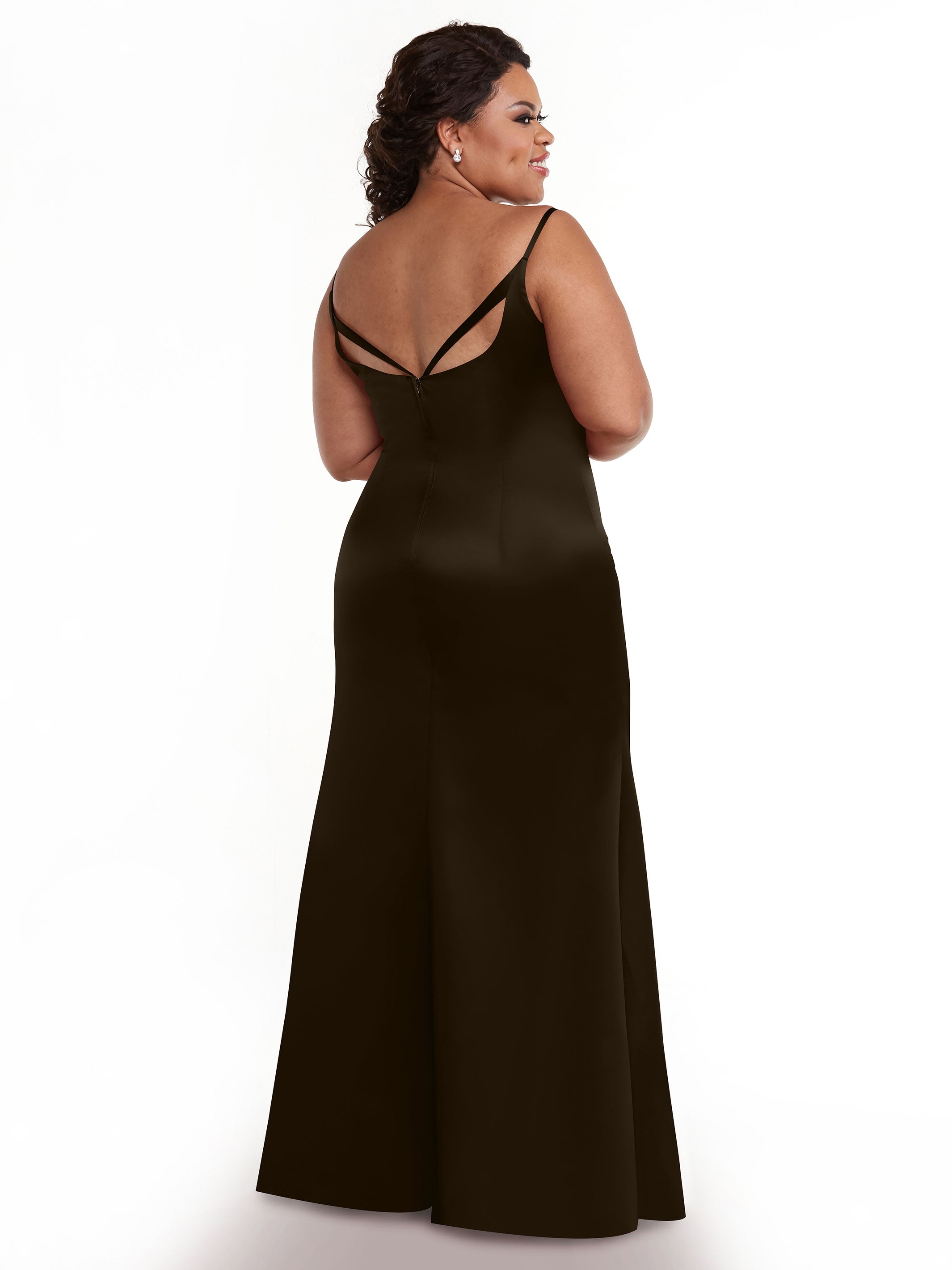Elegant 80132 Fit and Flare Satin Bridesmaid Dress with High Slit - Perfect for Weddings, Prom, and Formal Events