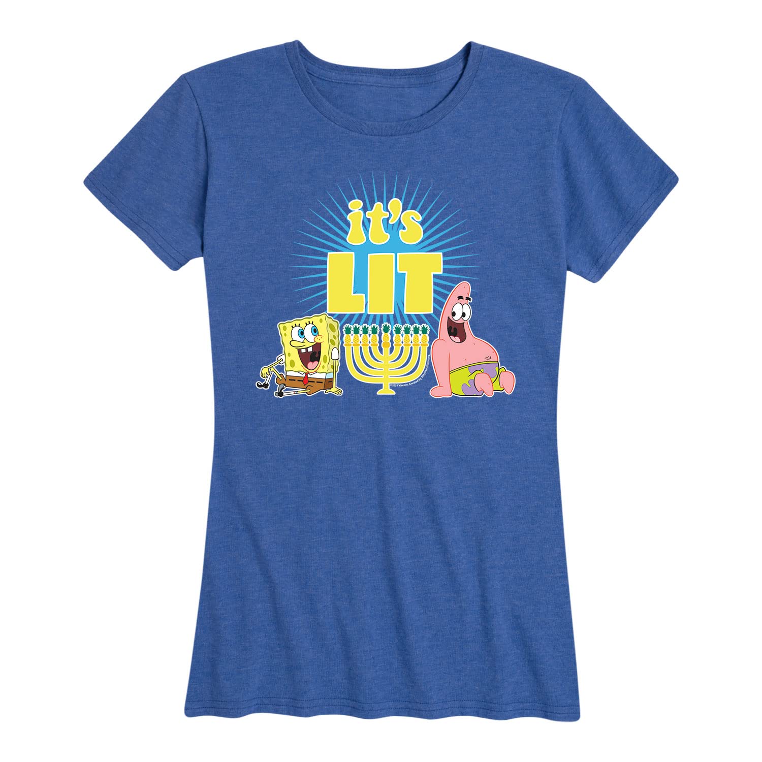 SpongeBob SquarePants Christmas & Hanukkah Women's Short Sleeve T-Shirt | Holiday Graphic Tee for Women | Casual Wear, Gift Giving & Themed Parties