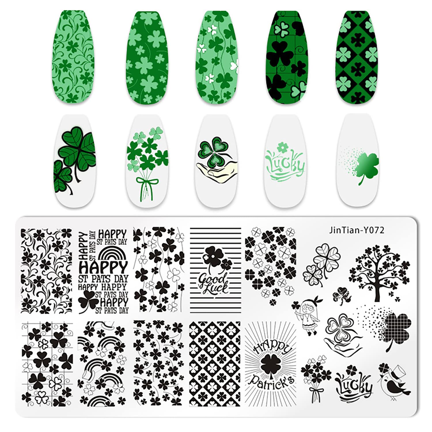St. Patrick's Day Nail Stamping Plate Set - 10 Shamrock Nail Art Stencils for Gel & Polish - Irish Themed Manicure Tools for March 17th Decorations - Perfect for Spring Nail Designs & DIY Home Salon
