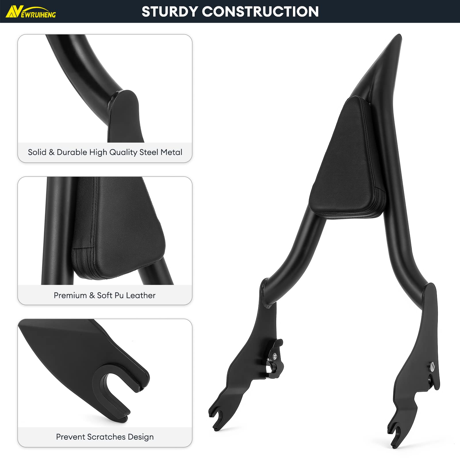 Premium One-Piece Passenger Backrest Sissy Bar with Comfort Cushion for Harley Touring Models - Road King, Street Glide, Electra Glide, CVO Road Glide FLHR FLHX FLHT FLTR (2009-2025) | Black | Enhanced Safety & Comfort for Long Rides