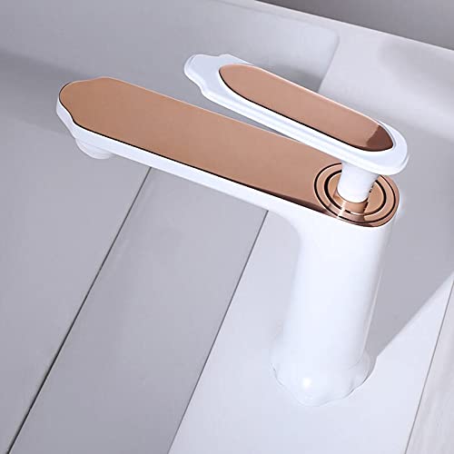 Black & Rose Gold Single Handle Bathroom Faucet - Hot/Cold Water Brass Basin Mixer Tap with Oil-Rubbed Chrome Finish - Perfect for Modern Vanity Sinks & Powder Rooms