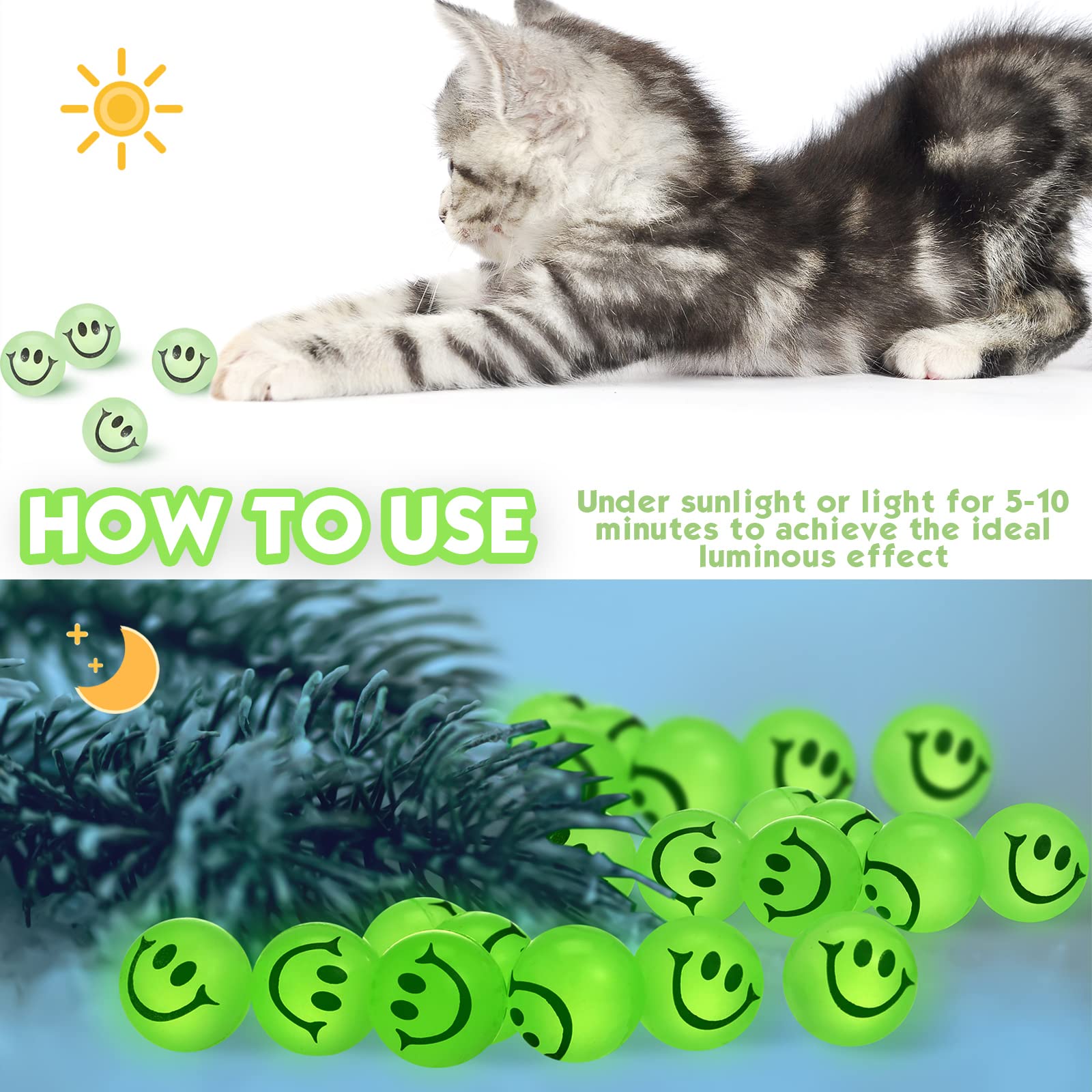 24-Pack Glow in The Dark Smiley Face Bouncy Balls - High Bounce Mini Balls for Kids & Teens - Perfect for Birthday Parties, Christmas Stocking Stuffers, Valentine's Day Goodie Bags - Fun Outdoor & Indoor Play for Boys & Girls Ages 6+