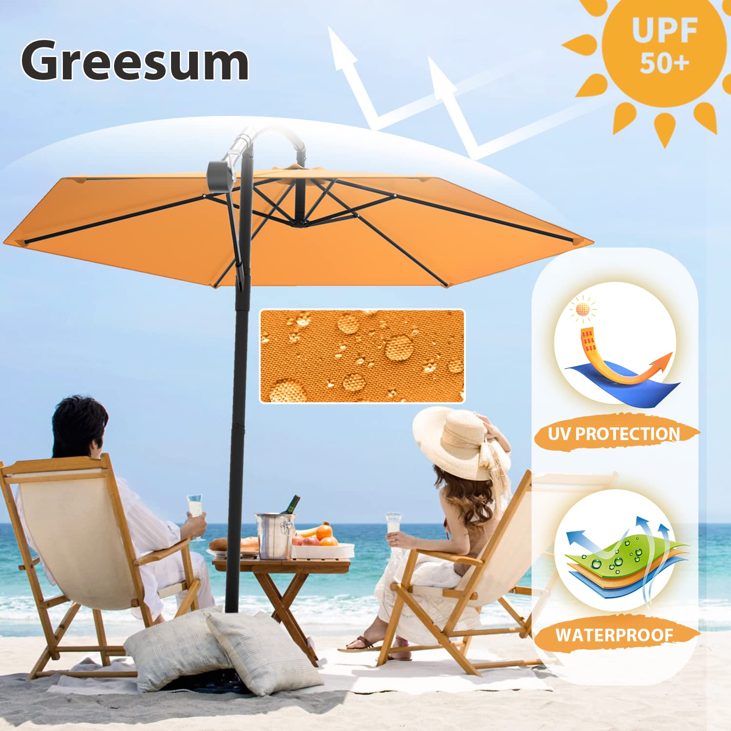 **Greesum 10FT Offset Cantilever Patio Umbrella - Outdoor Market Umbrella with Crank & Cross Base (Orange) - Perfect for Poolside, Backyard, and Commercial Use**