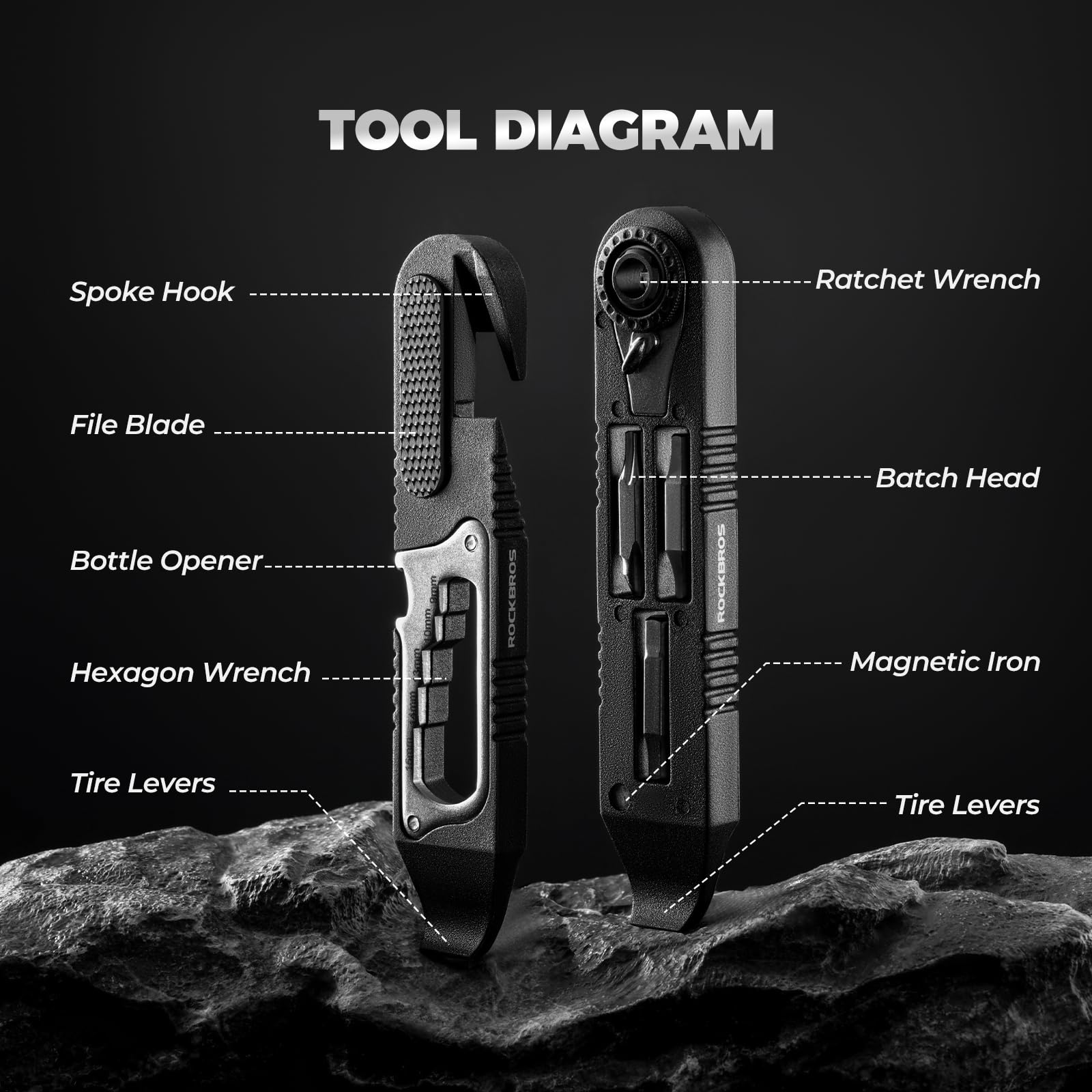 ROCKBROS 14-in-1 Multifunctional Bike Ratchet Wrench Tool Kit - Portable Bicycle Tire Repair & Maintenance Set for Road & Mountain Bikes - Perfect for Cycling, Commuting & Emergency Repairs