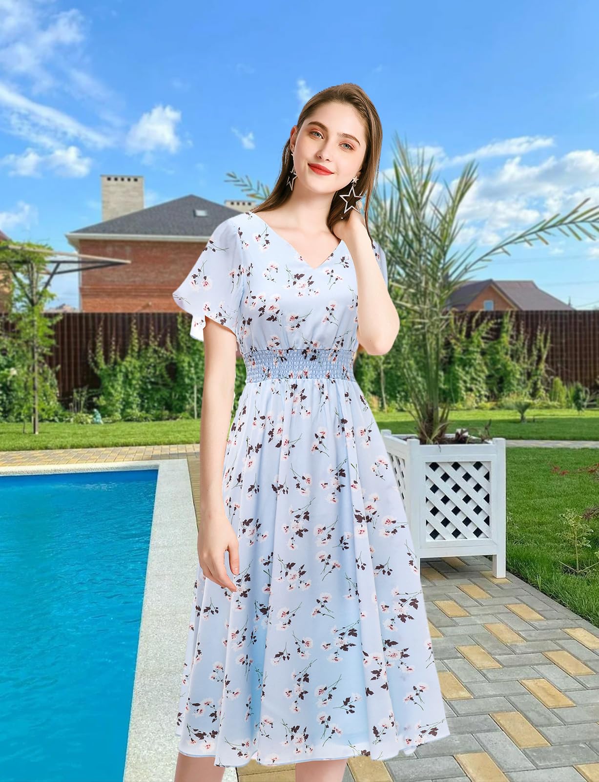 Gardenwed Women's Floral Chiffon Dress - Summer Beach Dress with Elastic Waist | Perfect for Beach Vacations, Pool Parties & Outdoor Events