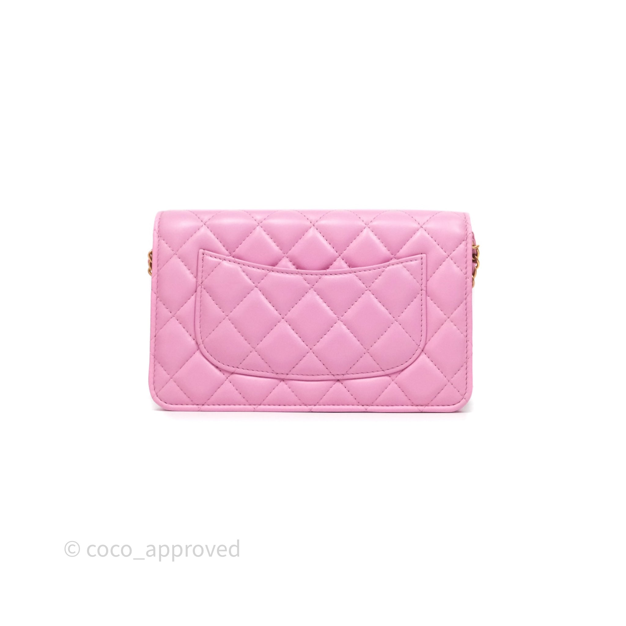 Chanel CC Chain Wallet On Chain WOC in Pink Lambskin with Aged Gold Hardware - Luxury Crossbody Bag for Women, Perfect for Evening Out & Special Occasions