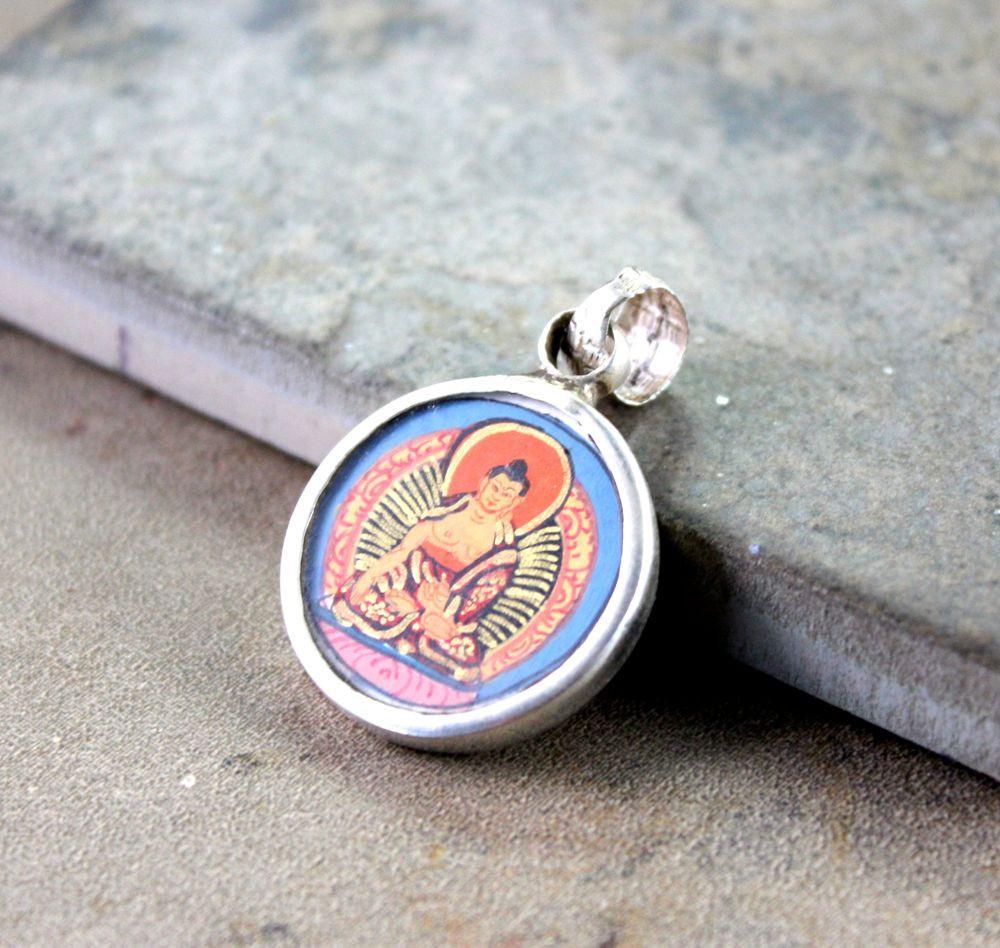 Hand Painted Shakyamuni Buddha Thangka Pendant - Tibetan Buddhist Meditation Necklace for Spiritual Protection & Mindfulness Practice | Perfect for Yoga, Meditation & Home Altar Decor