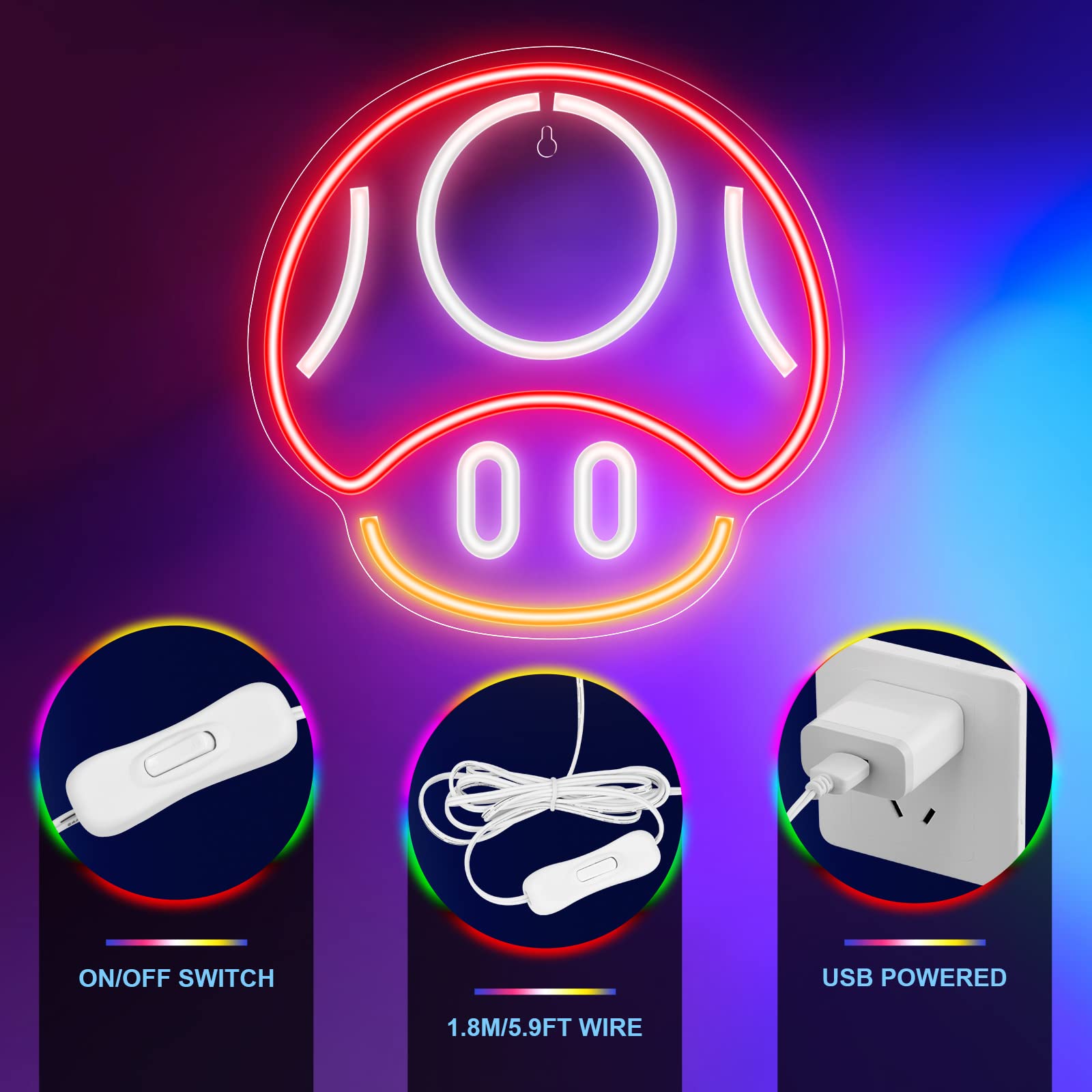 Kavaas Gaming Neon Sign - Mushroom LED Wall Art for Game Room Decor, Man Cave & Kids Bedroom - Unique Gamer Gifts for Boys & Teens (Red) - Perfect for Esports Tournaments, Streaming Backgrounds & Gaming Setup Photos