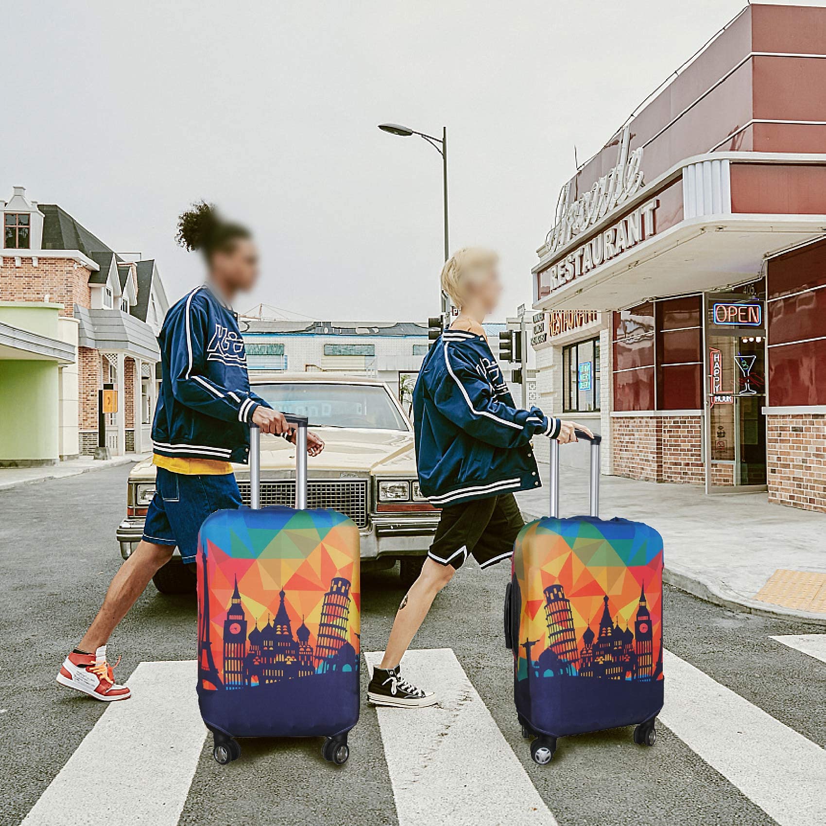 Explore Land Waterproof Luggage Cover for 31-32 Inch Suitcases - Durable Travel Suitcase Protector with Modern City Print (XL Size) | Perfect for Airplane Travel & Baggage Protection