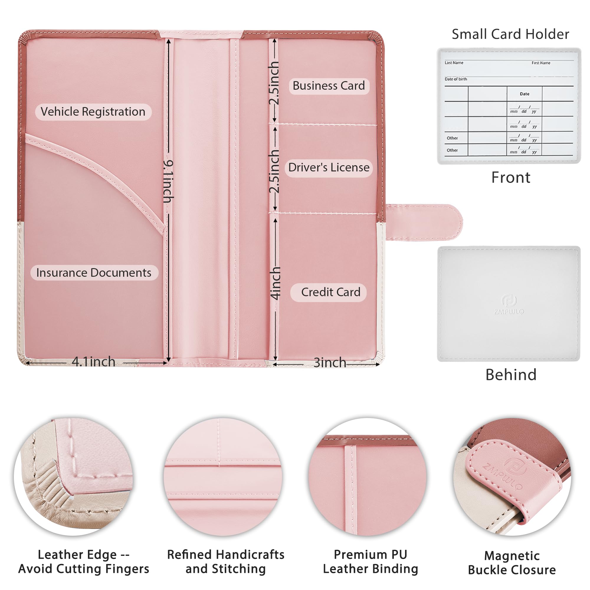 Premium Leather Car Registration and Insurance Holder with Magnetic Closure - Essential Vehicle Document Organizer for Glove Box, Wallet, or Travel Use