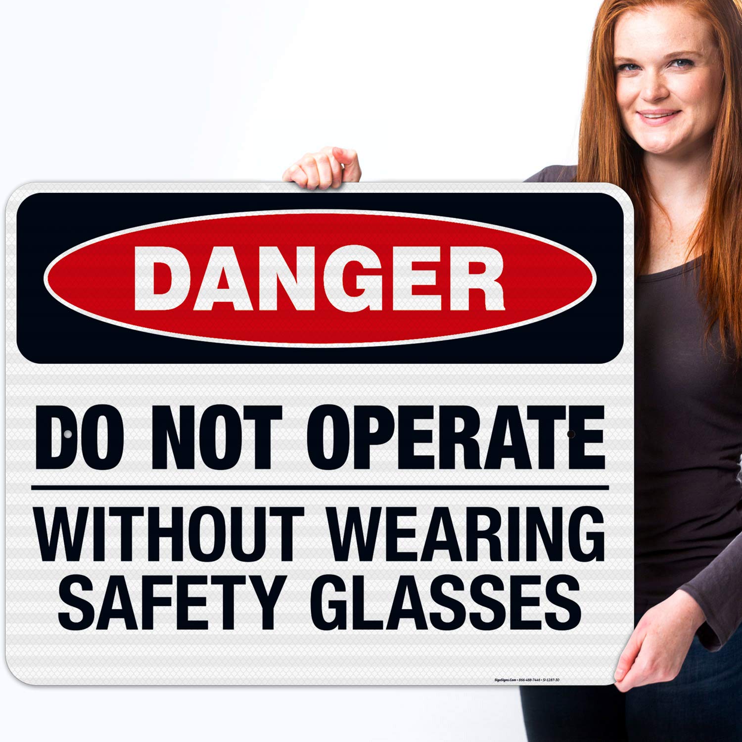 Danger Do Not Operate Without Safety Glasses Sign - OSHA Compliant 24x30 Inch Reflective Aluminum Sign for Workplace Safety | 3M EGP .080 Aluminum, Fade Resistant, Indoor/Outdoor Use | Made in USA - Perfect for Construction Sites, Factories & Hazardous Areas