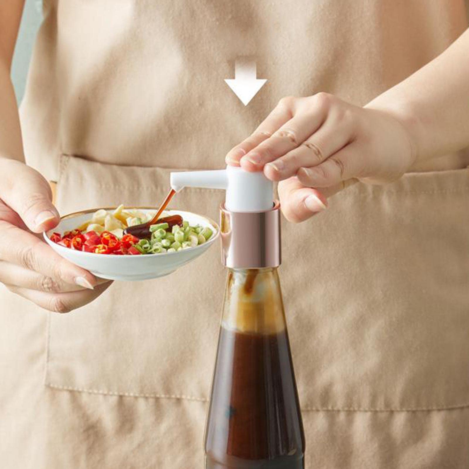 LYLA Sauce Dispenser Pump with Hose - Premium Kitchen Gadget for Olive Oil, Vinegar & Liquids - White Gold Stainless Steel Design - Perfect for Restaurants, Home Kitchens & Salad Bars
