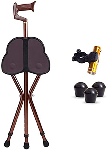 Lightweight Aluminum Folding Cane with Seat - Adjustable Walking Stick (5 Height Settings) for Seniors & Travel - Non-Slip Tripod Base - Perfect for Hiking, Shopping & Outdoor Activities (Brown)
