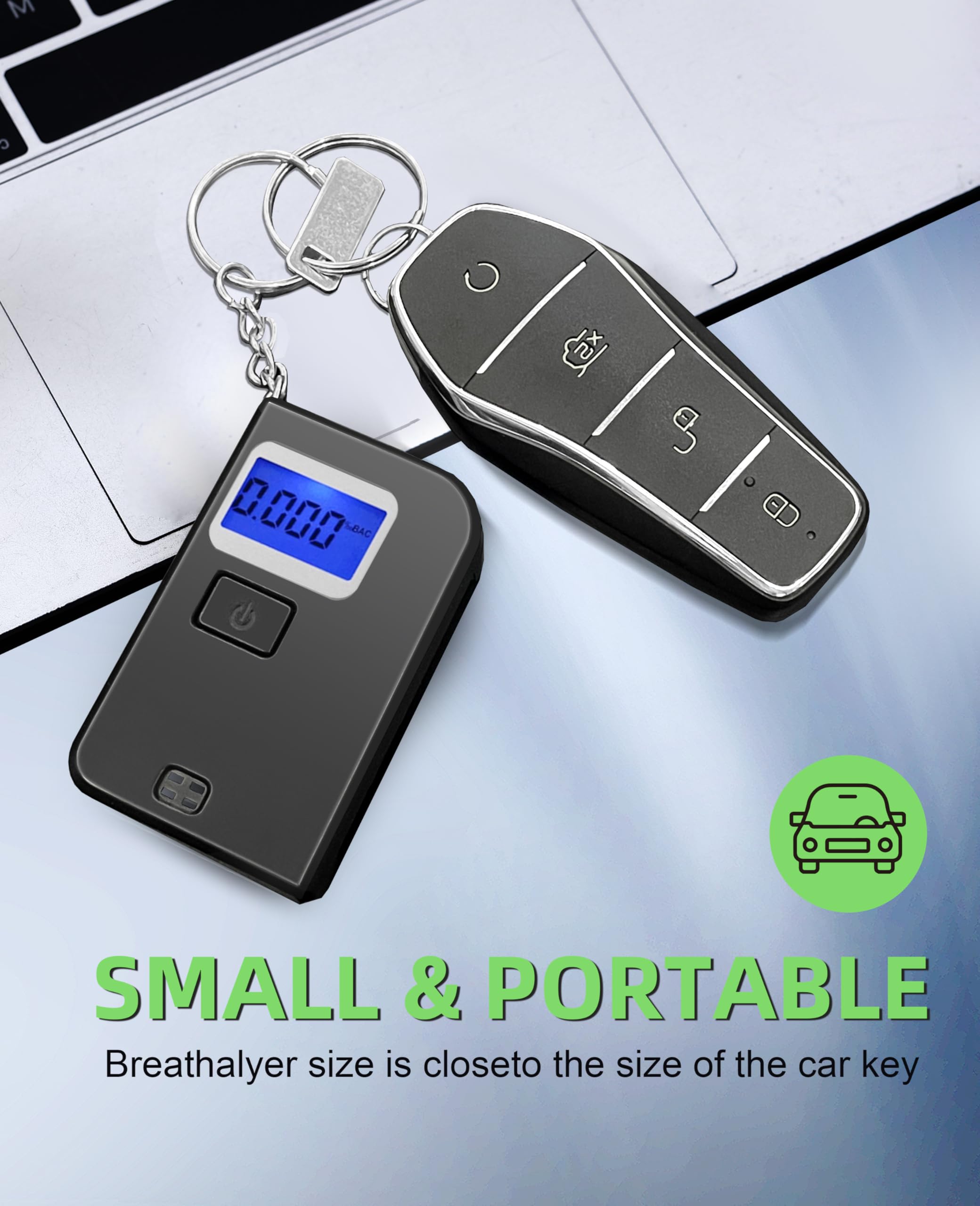 Professional-Grade Breathalyzer Keychain - High Accuracy Alcohol Tester with LCD Display & 5 Mouthpieces | Portable Personal & Home Use for Parties, Driving Safety & Workplace Testing