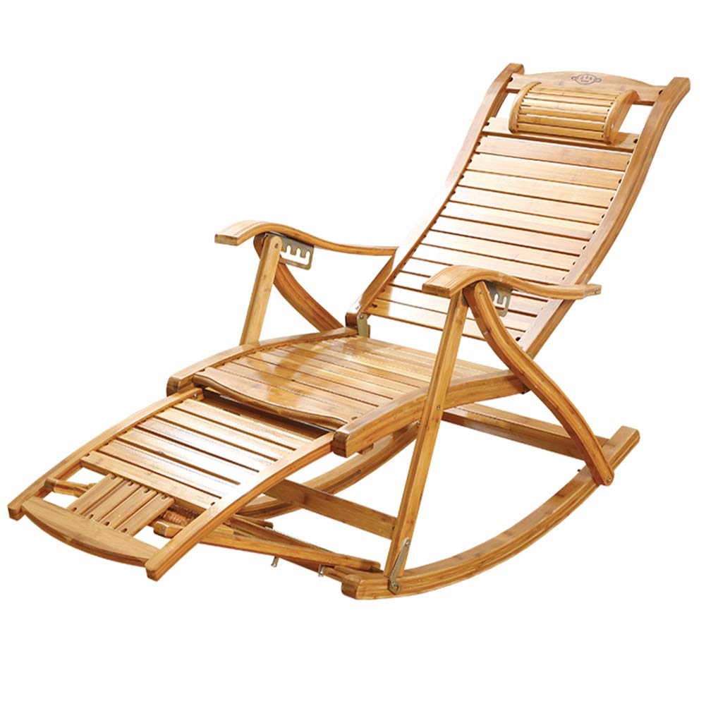 3-in-1 Folding Bamboo Lounge Chair with Backrest - Adjustable Wooden Rocking Chair for Outdoor, Garden & Patio - Portable Sun Lounger Supports 380lbs - Perfect for Relaxing, Sunbathing & Backyard Lounging