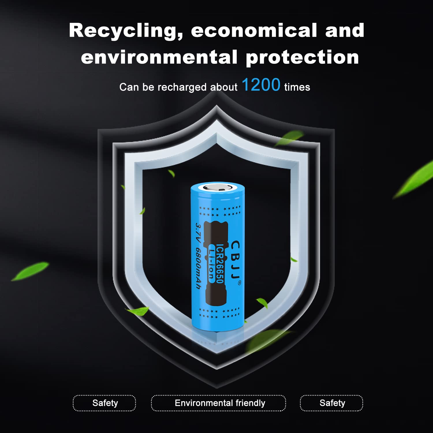 3.7V 26650 Rechargeable Battery 6800mAh High Capacity Flat Top Lithium Ion Batteries (4 Pack) - Perfect for Flashlights, Emergency Kits & Outdoor Gear