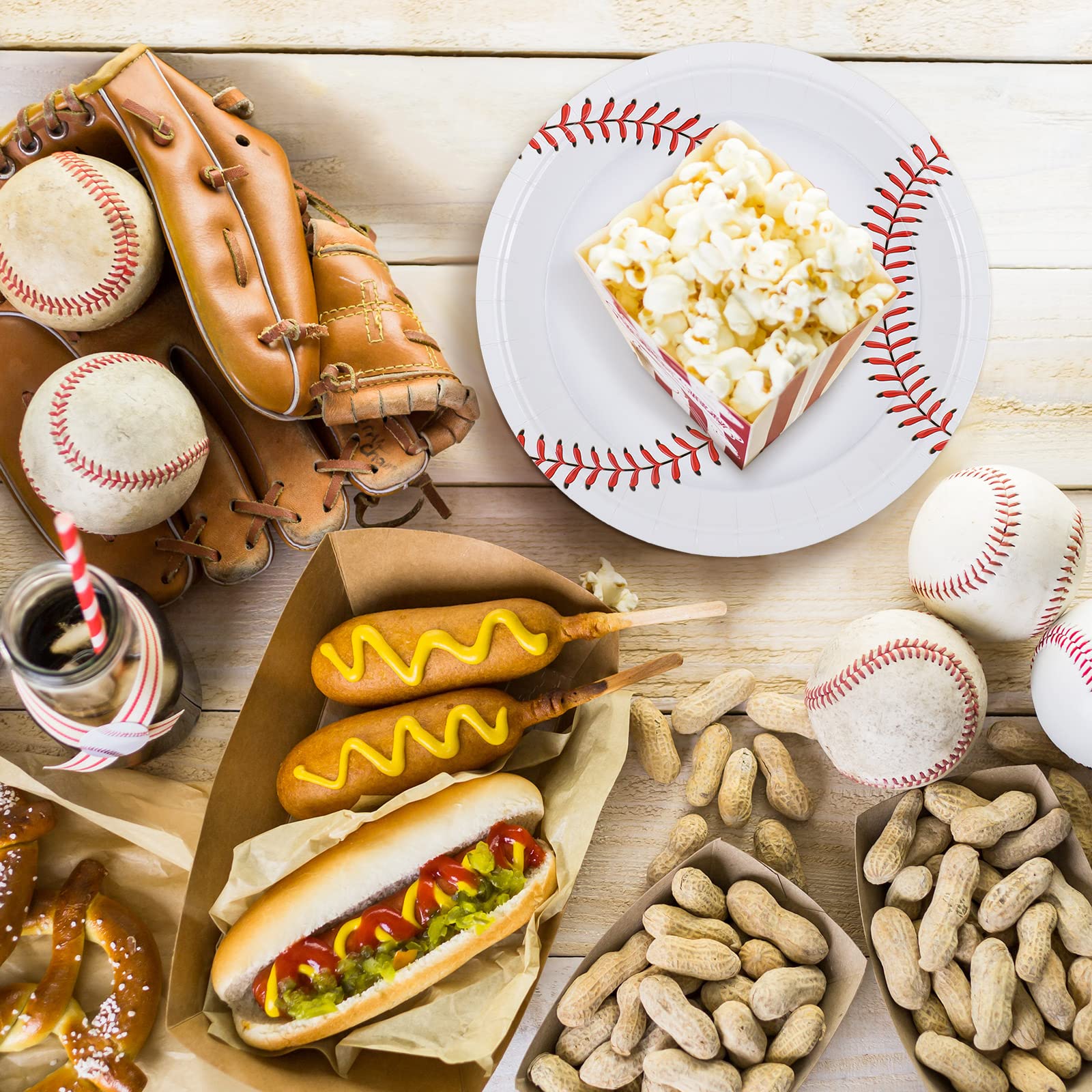 Durony 48 Pack Baseball Themed Paper Plates - 9 Inch & 7 Inch Round Disposable Party Plates for Game Day, Birthday Parties, BBQs & Sports Events