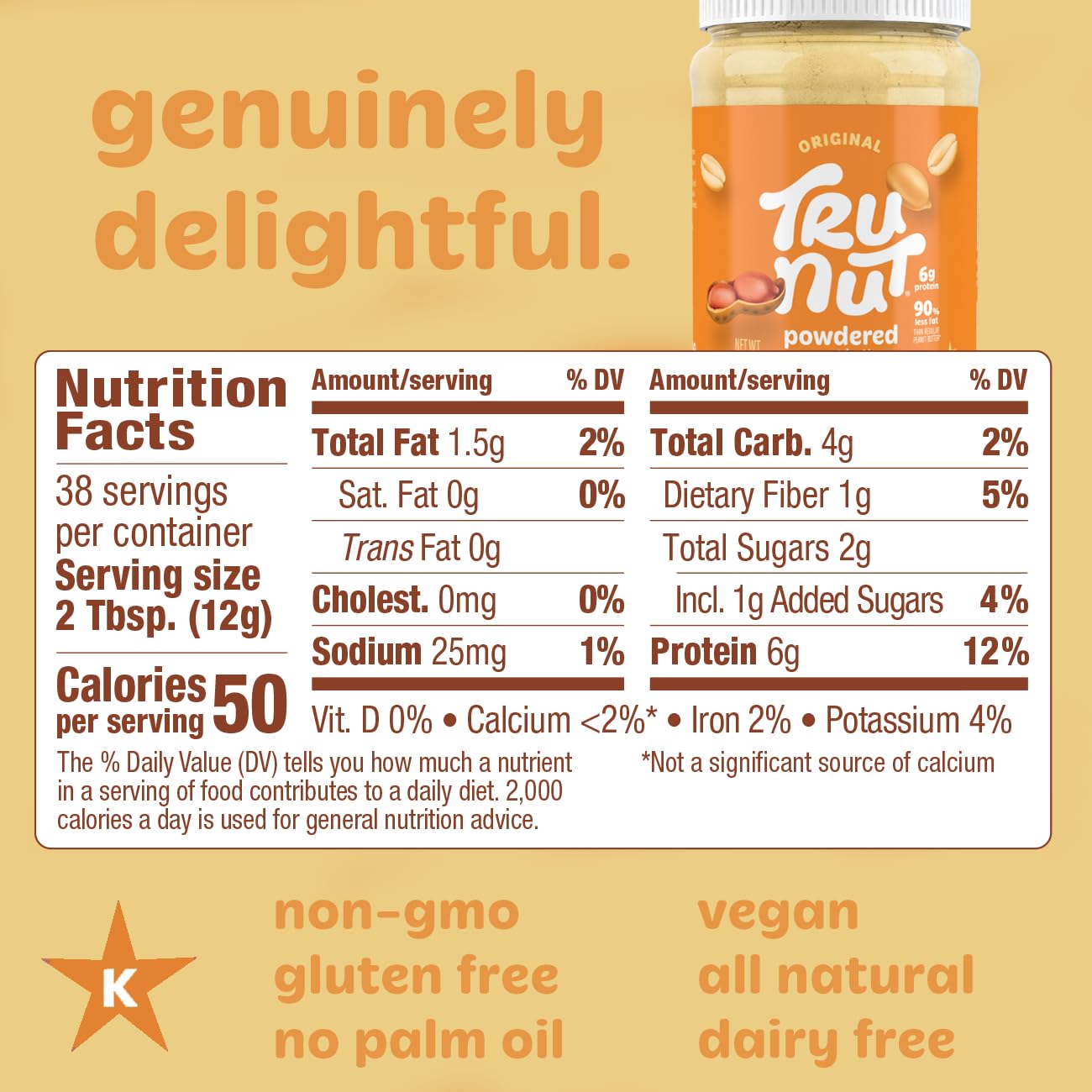 Tru-Nut Natural Peanut Butter Powder - Vegan, Low Carb, Gluten Free, Non-GMO Protein Powder - 16oz | Perfect for Smoothies, Baking & Healthy Snacks