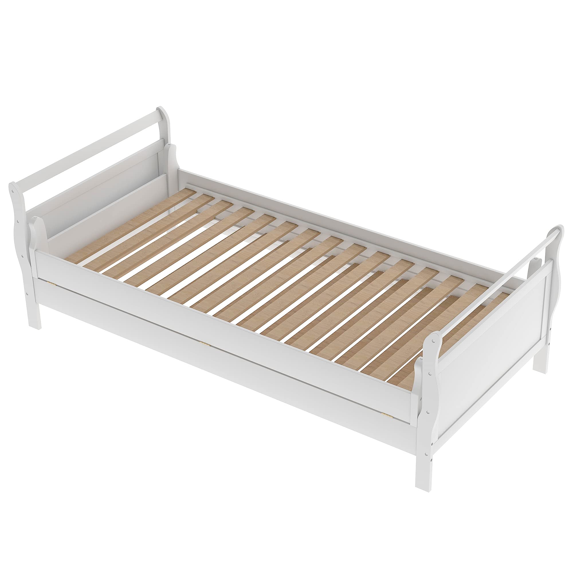 LZ LEISURE ZONE Twin Size Platform Bed Frame - Collapsible Pine Wood Bed with No Box Spring Needed - Sturdy & Space-Saving Design for Small Bedrooms, Guest Rooms & Dorm Rooms (White, Twin)