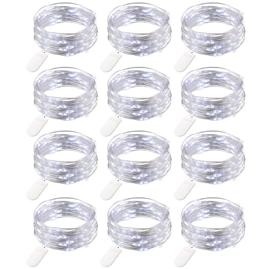 12 Pack Fairy Lights Battery Operated String Lights - 7FT 20LED Waterproof Silver Wire Christmas Lights for Outdoor & Indoor Decor, Firefly Mini Lights for Bedroom, Party, Birthday, Wedding | Perfect for Holiday, Garden, Patio, and Home Decoration