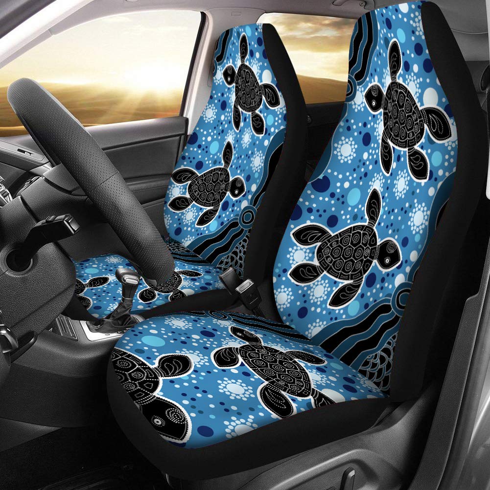 ZERODATE Blue Fashionable Car Seat Covers with Black Sea Turtle Design - Universal Fit for SUVs, Sedans, Trucks & Vans - Easy to Install Auto Accessories Gift for Men & Women - Perfect for Road Trips, Daily Commute & Car Interior Protection