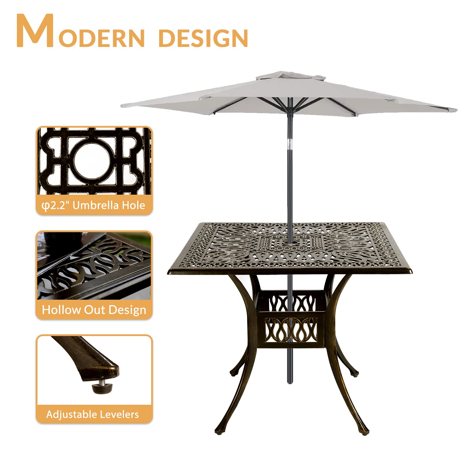 5-Piece All-Weather Outdoor Patio Dining Set - Cast Aluminum Garden Furniture with 4 Chairs, Cushions & 35.4