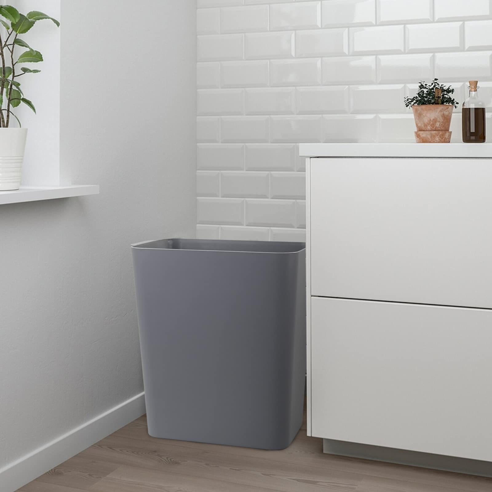 3-Pack 4.5 Gallon Gray Plastic Trash Can with Lid - Durable Wastebasket & Garbage Bin for Kitchen, Office, Bathroom & Outdoor Use