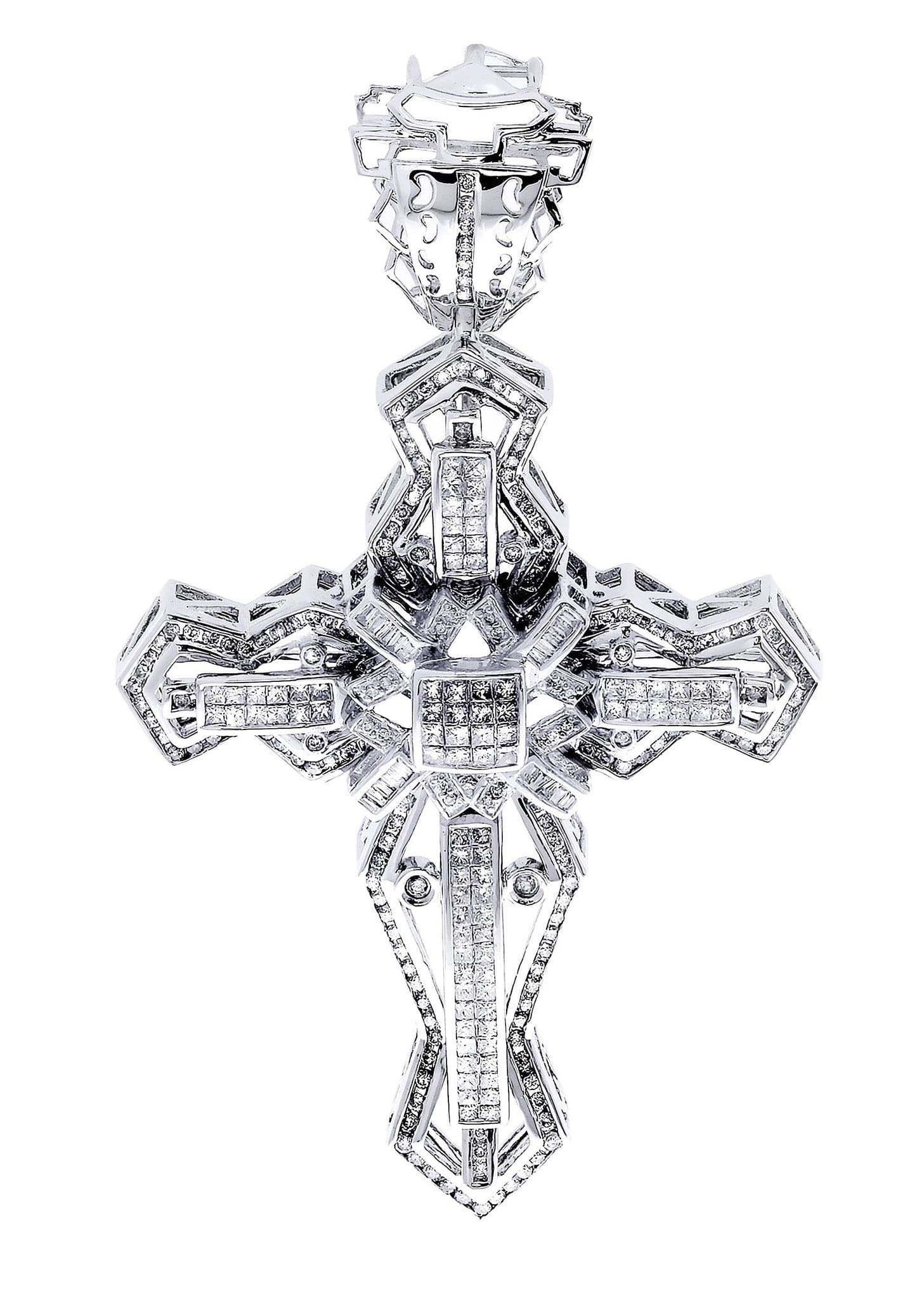 3.15 Carat Diamond Cross Pendant Necklace - 26.7 Grams Sterling Silver Religious Jewelry for Women - Perfect for Baptism, First Communion & Special Occasions