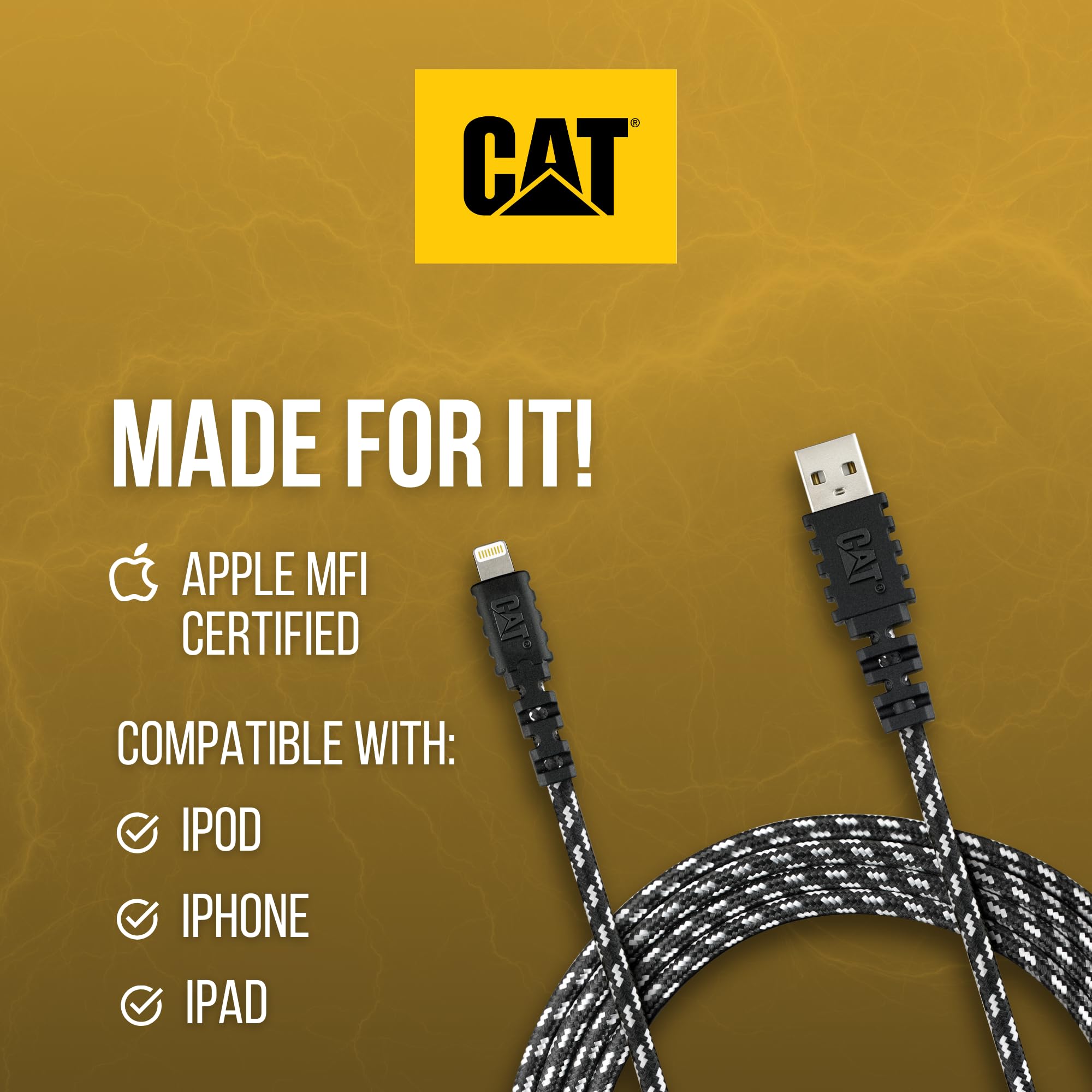 CAT CHARGER CABLE - 10ft MFi Certified Lightning Cable for iPhone & iPad | Fast Charging, Ultra Durable USB-A to Lightning Cable | Perfect for Home, Office & Travel Use