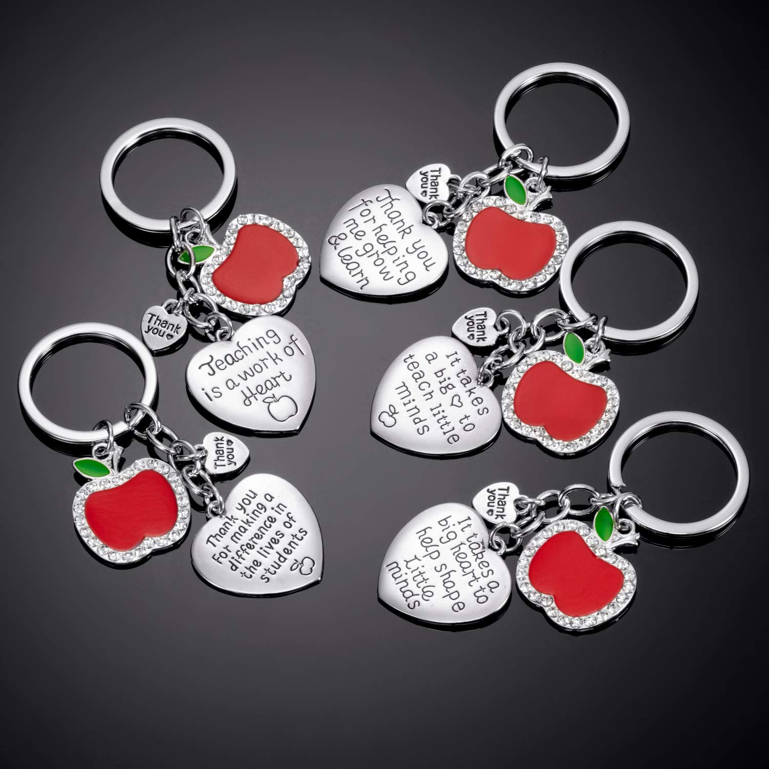 5-Piece Teacher Keychain Set - Heart Charm Jewelry Keychain for Women & Men - Perfect Teacher Appreciation Gift, Thank You Present for Educators - Great for Back to School, Graduation, End of Year Gifts