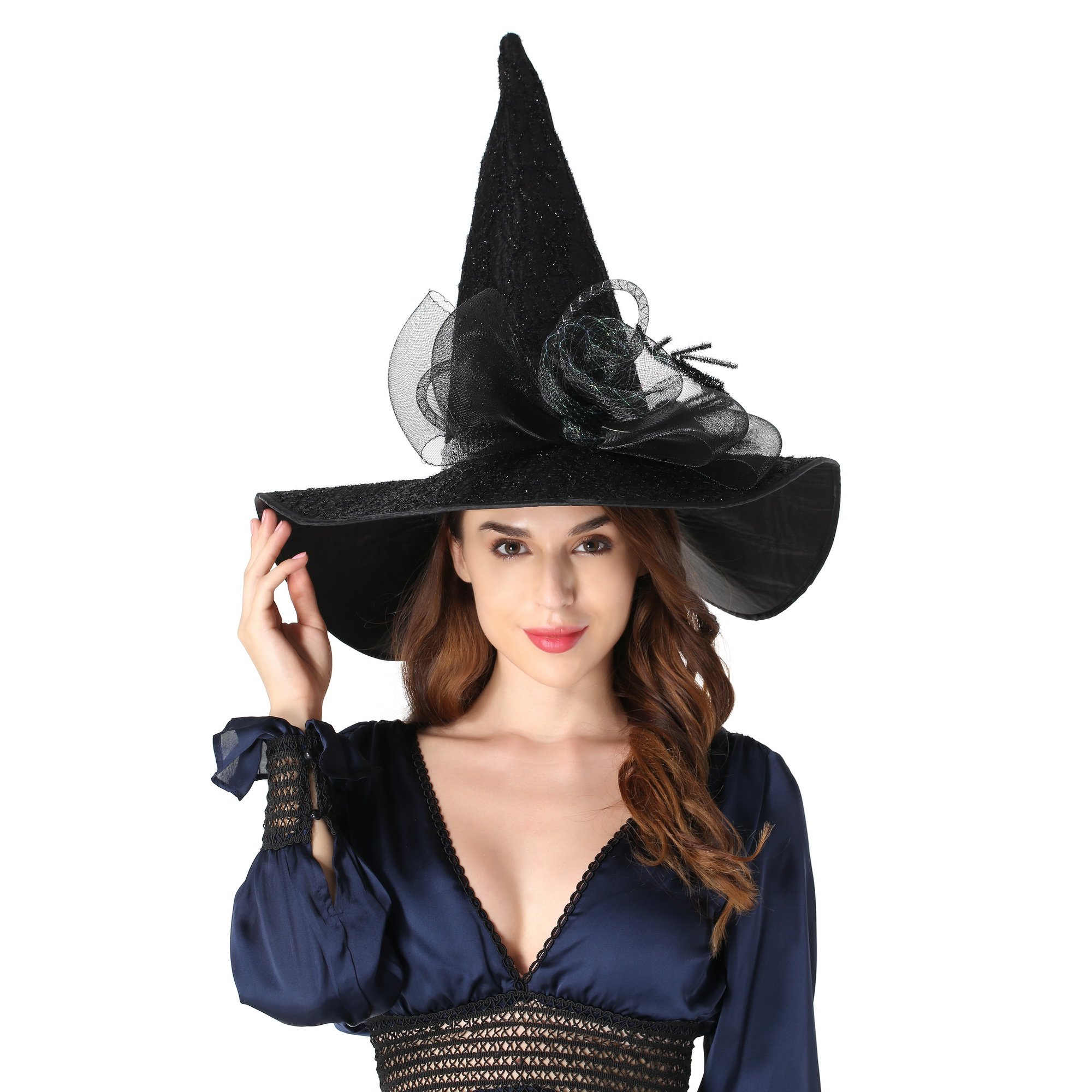 LED Light Up Witch Hat for Women - Black Halloween Costume Accessory with Steeple Top & Built-in Lamp - Perfect for Halloween Parties, Cosplay & Themed Events