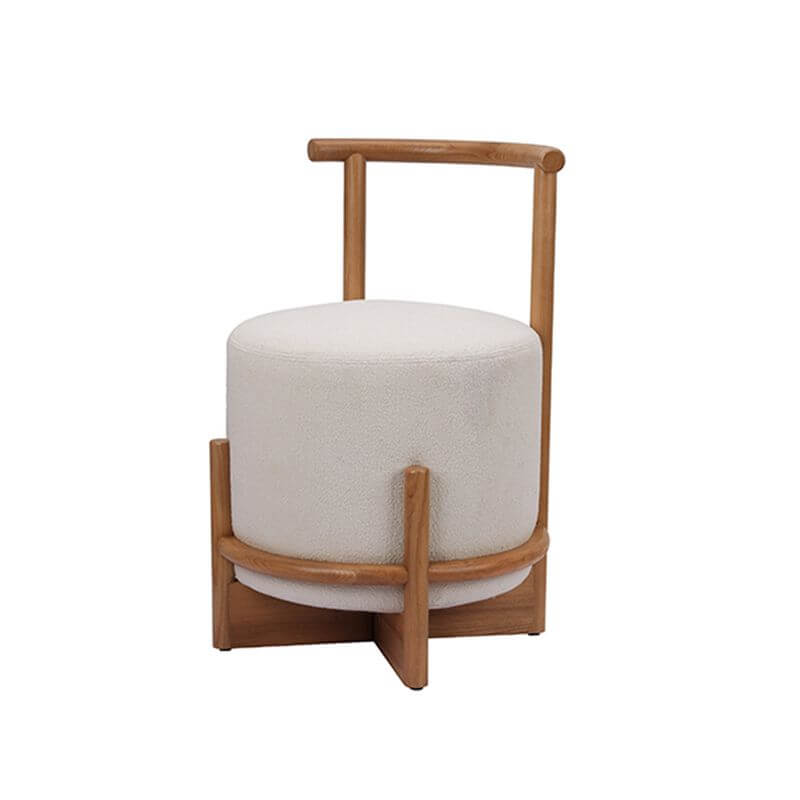 Art Deco Cream/Cerulean Upholstered Accent Stool with X Frame & Back - Perfect for Living Room, Bedroom, or Entryway Decor