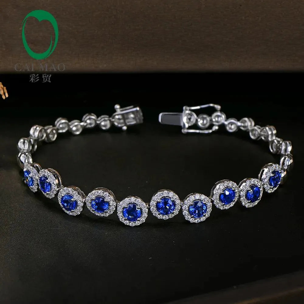 4.23ctw Genuine Sapphire & Diamond Bracelet in 18K White Gold - Elegant Jewelry for Women | Perfect for Weddings, Anniversaries & Special Occasions