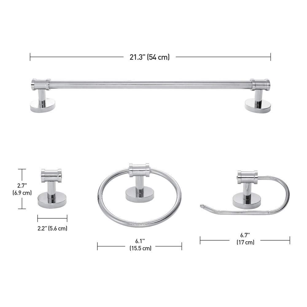 Globe Electric 51414 Freya 5-Piece Bathroom Lighting & Hardware Set - 3 Vanity Lights with White Shades, Towel Bar, Ring, Robe Hook & Toilet Paper Holder in Chrome & Frosted Glass - Perfect for Modern Bathroom Remodel & Home Decor