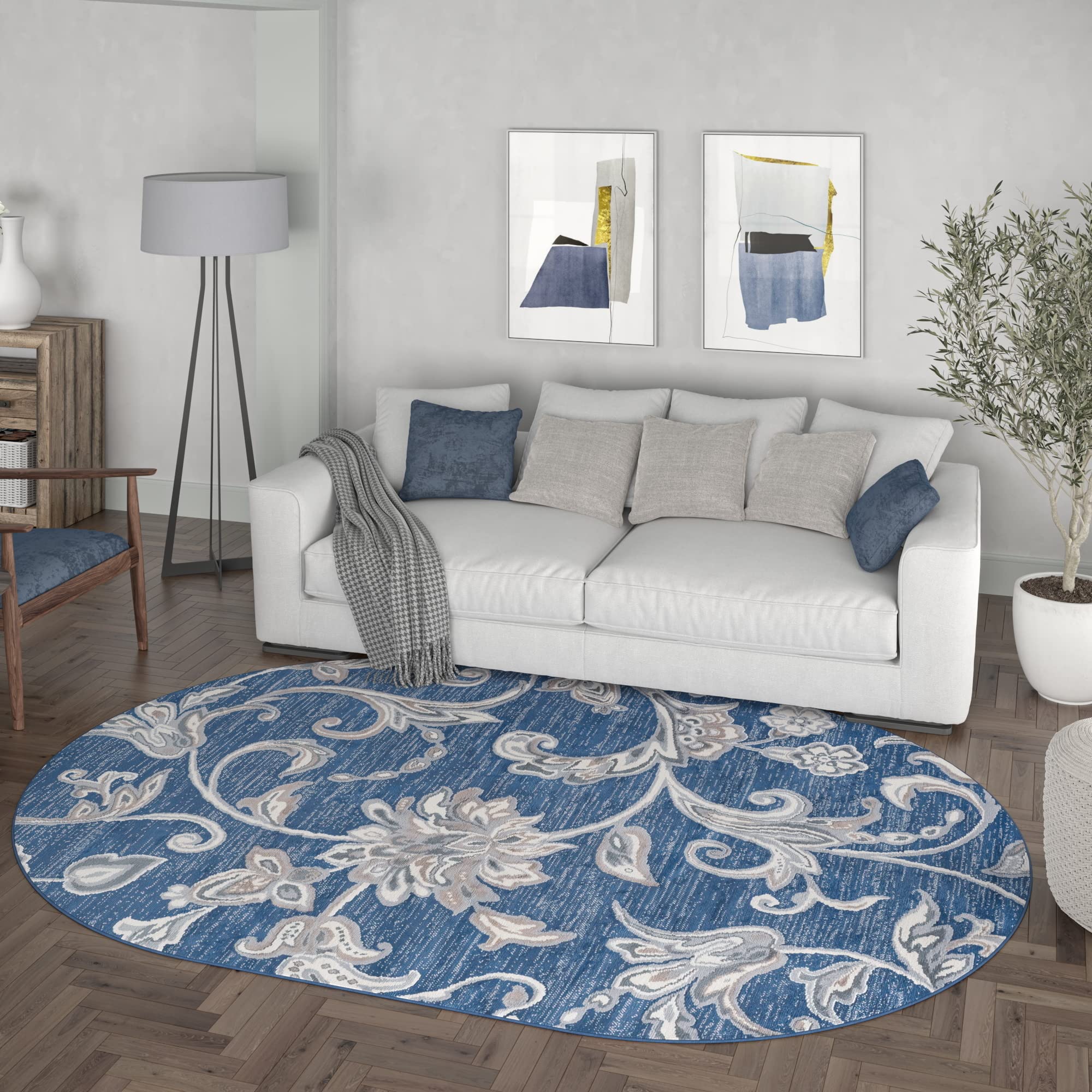 Modern Navy Blue 5x7 Oval Area Rug - Soft Indoor Carpet for Living Room, Bedroom, Dining Room & Entryway - Contemporary Home Decor - Perfect for Cozy Spaces & High-Traffic Areas
