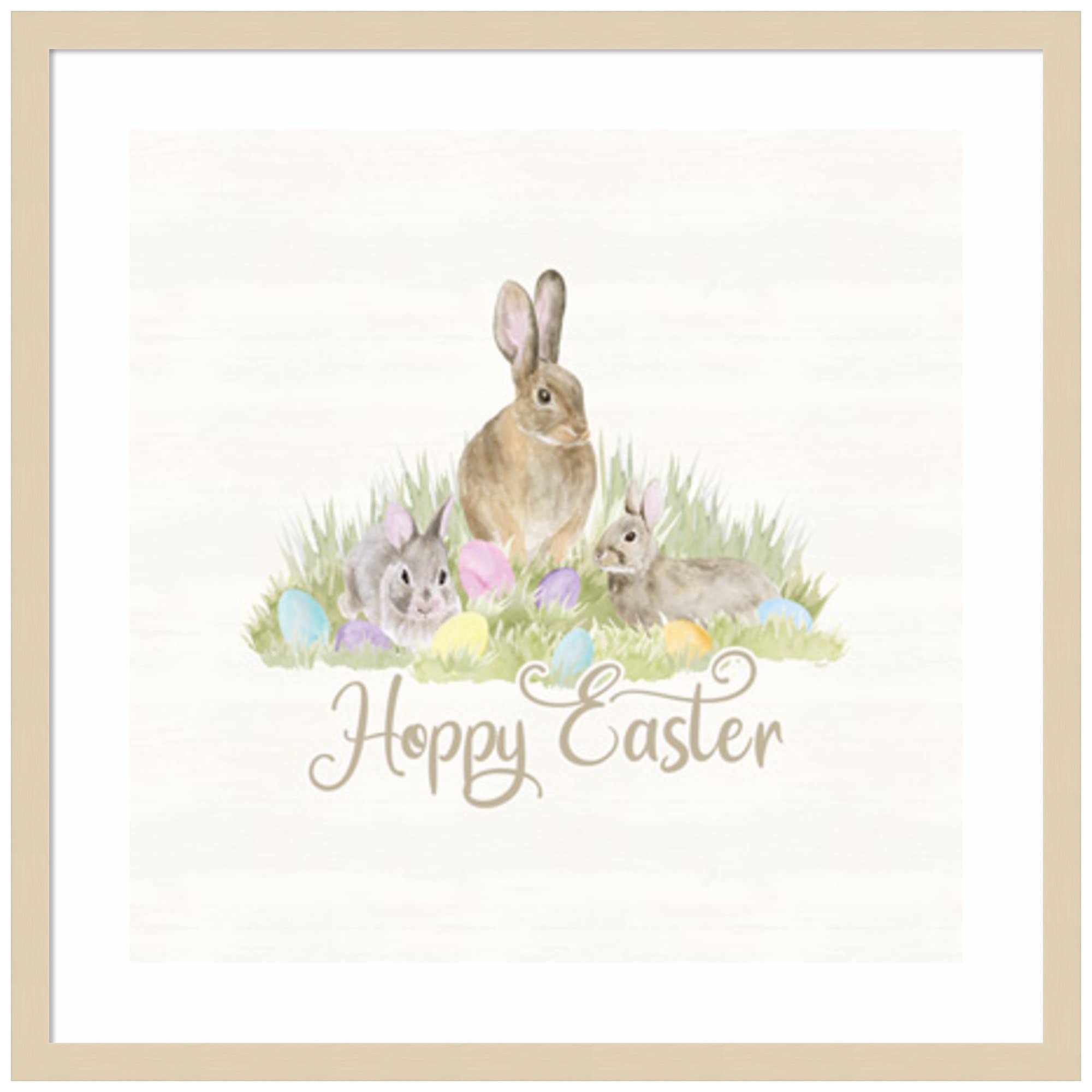 Amanti Art Wood Framed Wall Decor - Farmhouse Easter Bunny Print by Tara Reed, 25x25 Inches, Natural Wood Frame - Perfect for Spring Home Decor, Living Room & Nursery Wall Art