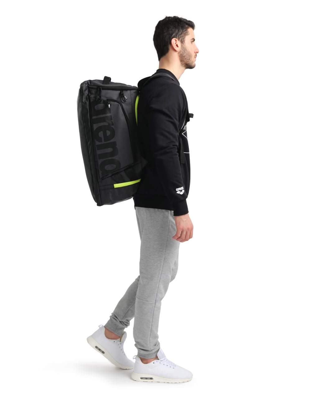 **ARENA Unisex Fast Multi-Functional Backpack - Duffle & Shoulder Bag for Gym, Sports, Travel - 55L Dark Smoke/Neon Yellow - Perfect for Athletes, Workout, Weekend Trips & Overnight Stays**