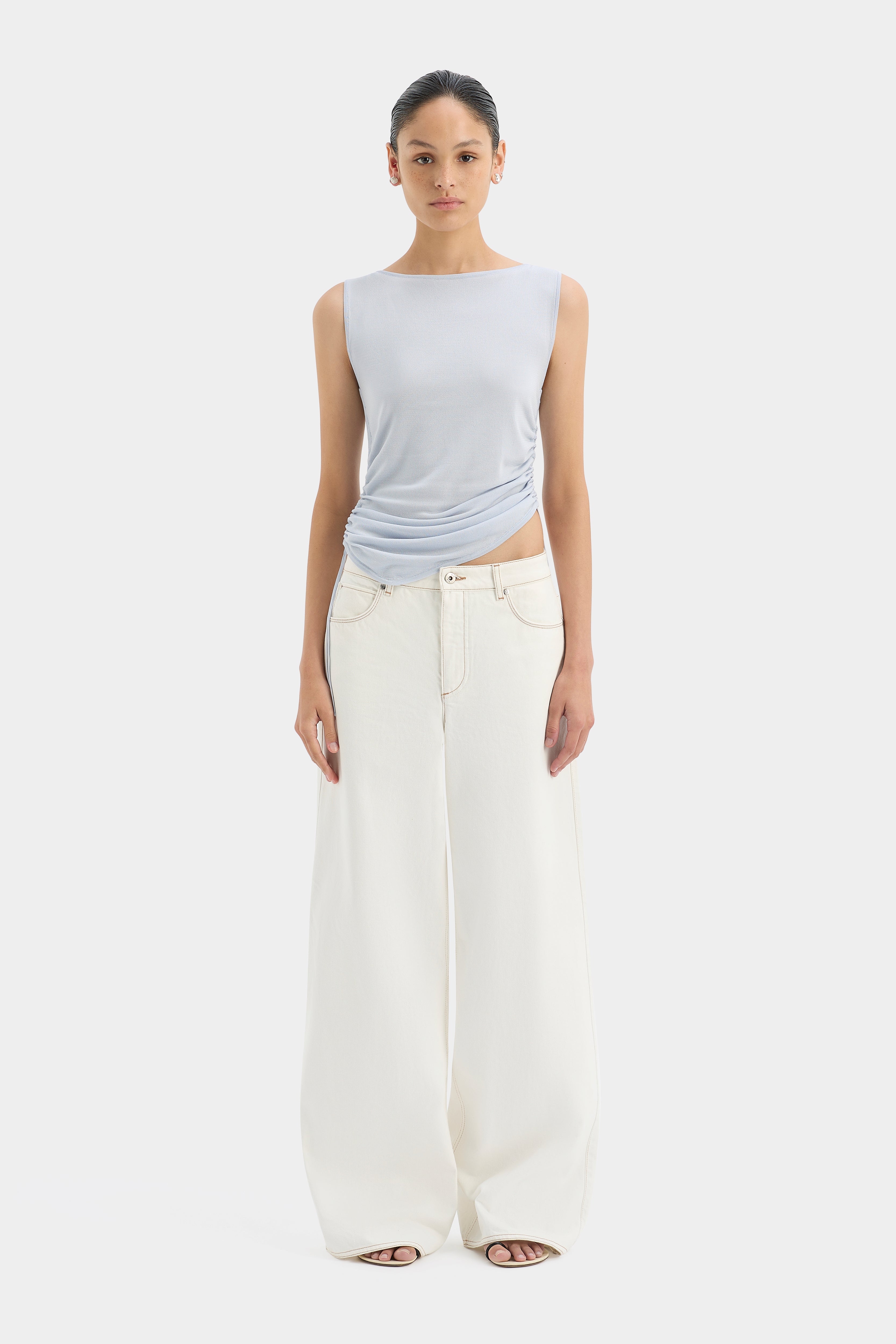 Yolanda Ruched Tank Top for Women - Stretchy Sleeveless Blouse for Casual Wear & Summer Outfits