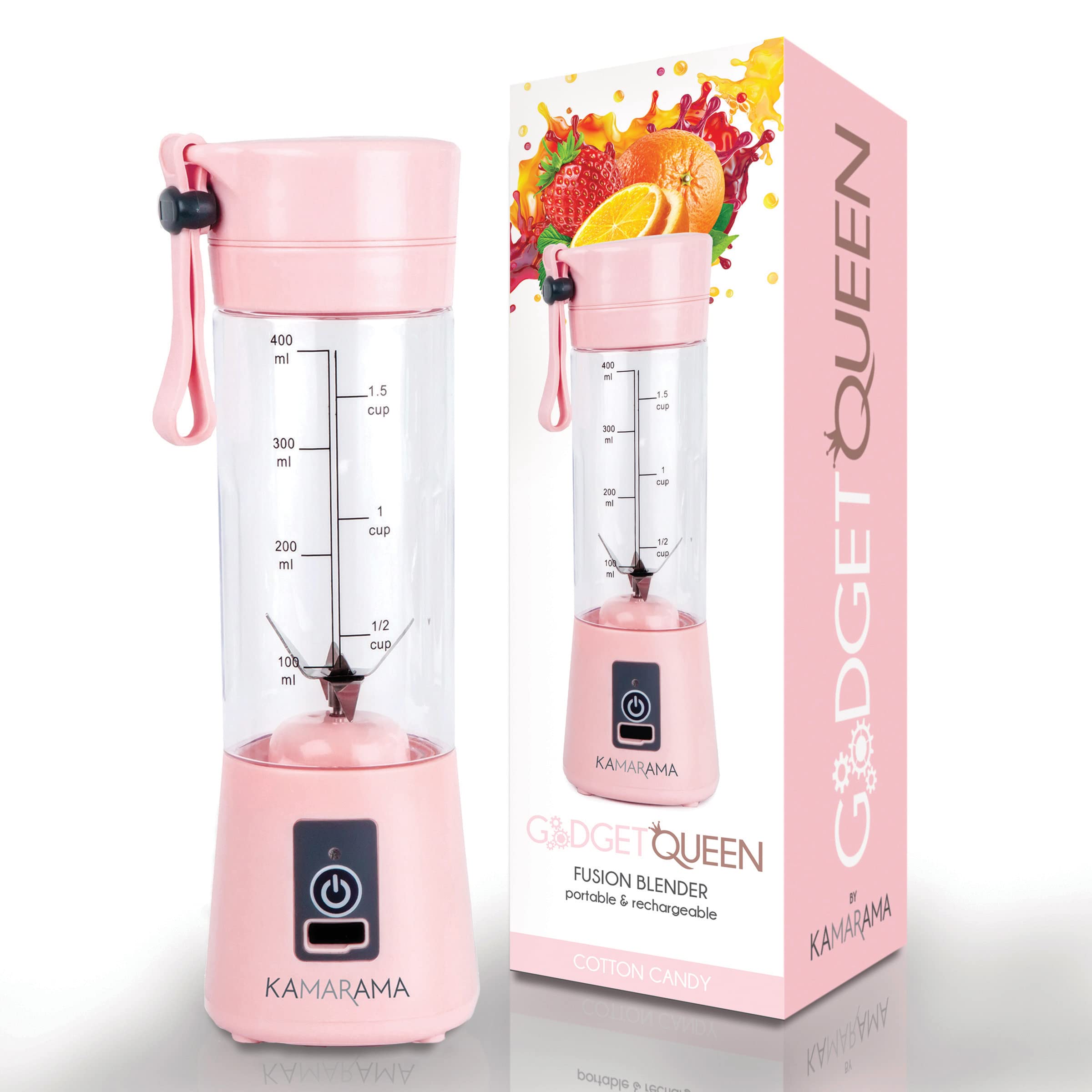 Portable Blender for Shakes and Smoothies - 400W Rechargeable Personal Blender with 15.5oz Travel Bottle, USB Charging, Carry Strap & Cleaning Kit | Perfect for Gym, Office, Travel & Outdoor Activities (Cotton Candy Pink)
