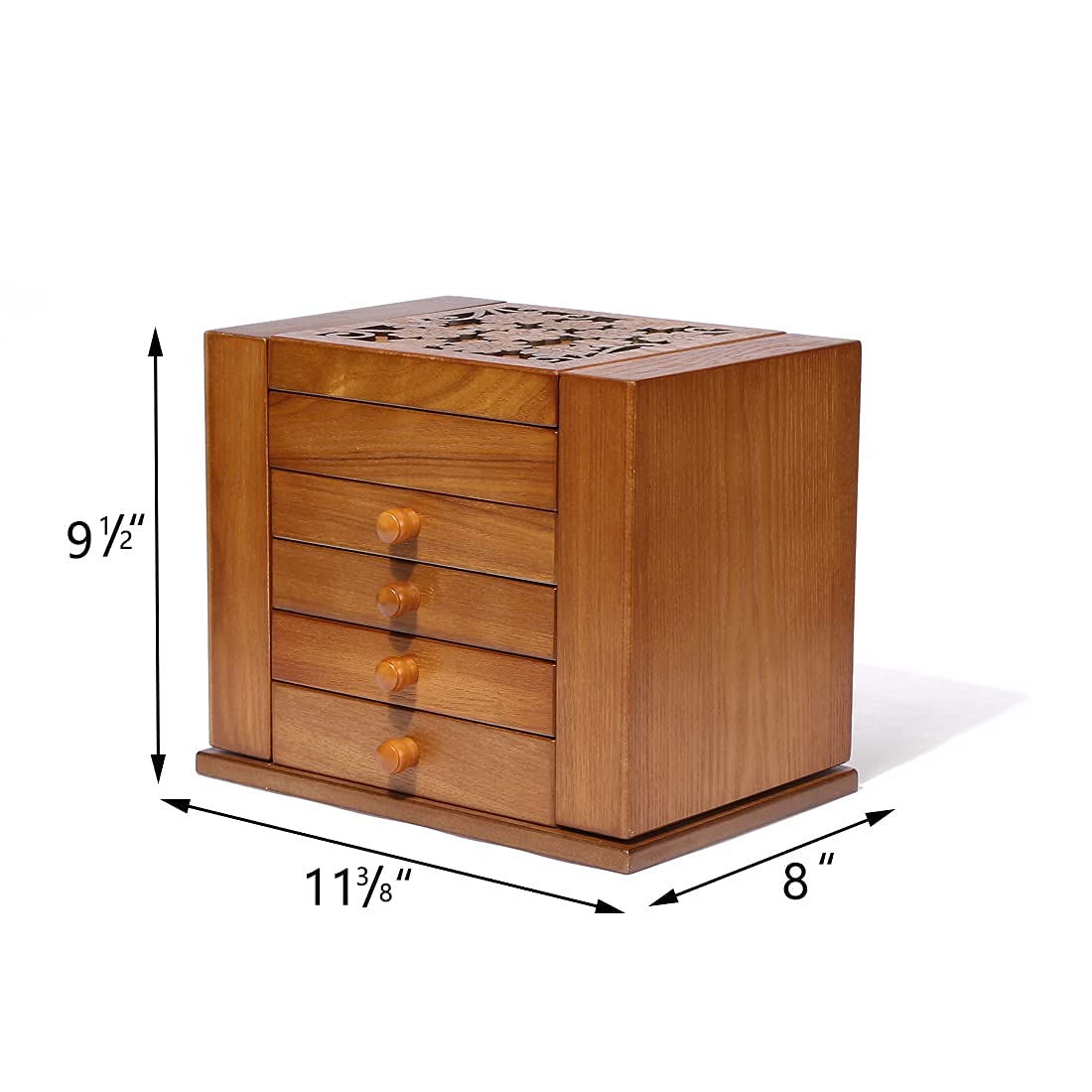 Wooden Jewelry Box for Women - Elegant Jewelry Organizer with Multiple Compartments for Necklaces, Rings, Watches & Accessories | Cherry Wood Storage Box for Dresser, Travel & Gift Giving