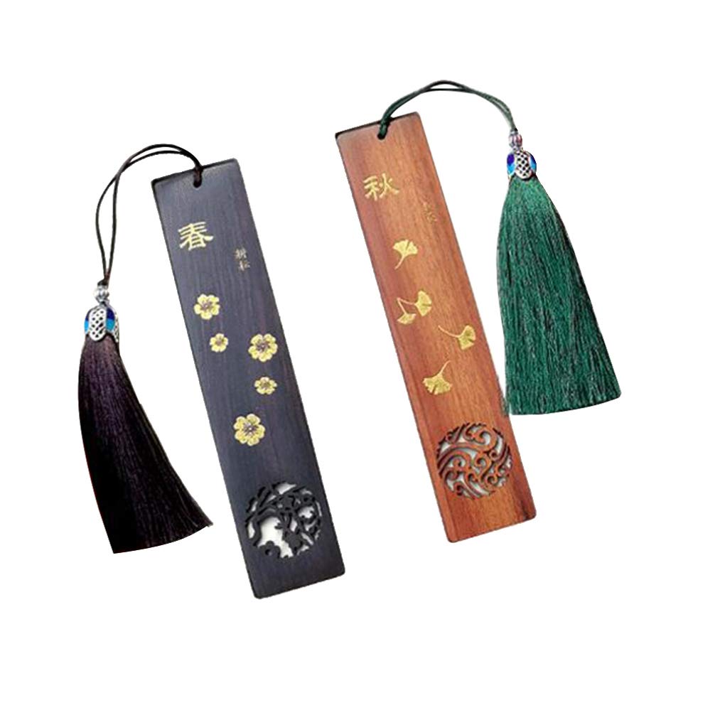 Vintage Chinese Style Wooden Bookmarks with Tassel - 2 Pack Handmade Bookmark Gift Set for Book Lovers, Students & Readers - Perfect for Reading, Journaling, Bible Study & Book Club Gifts