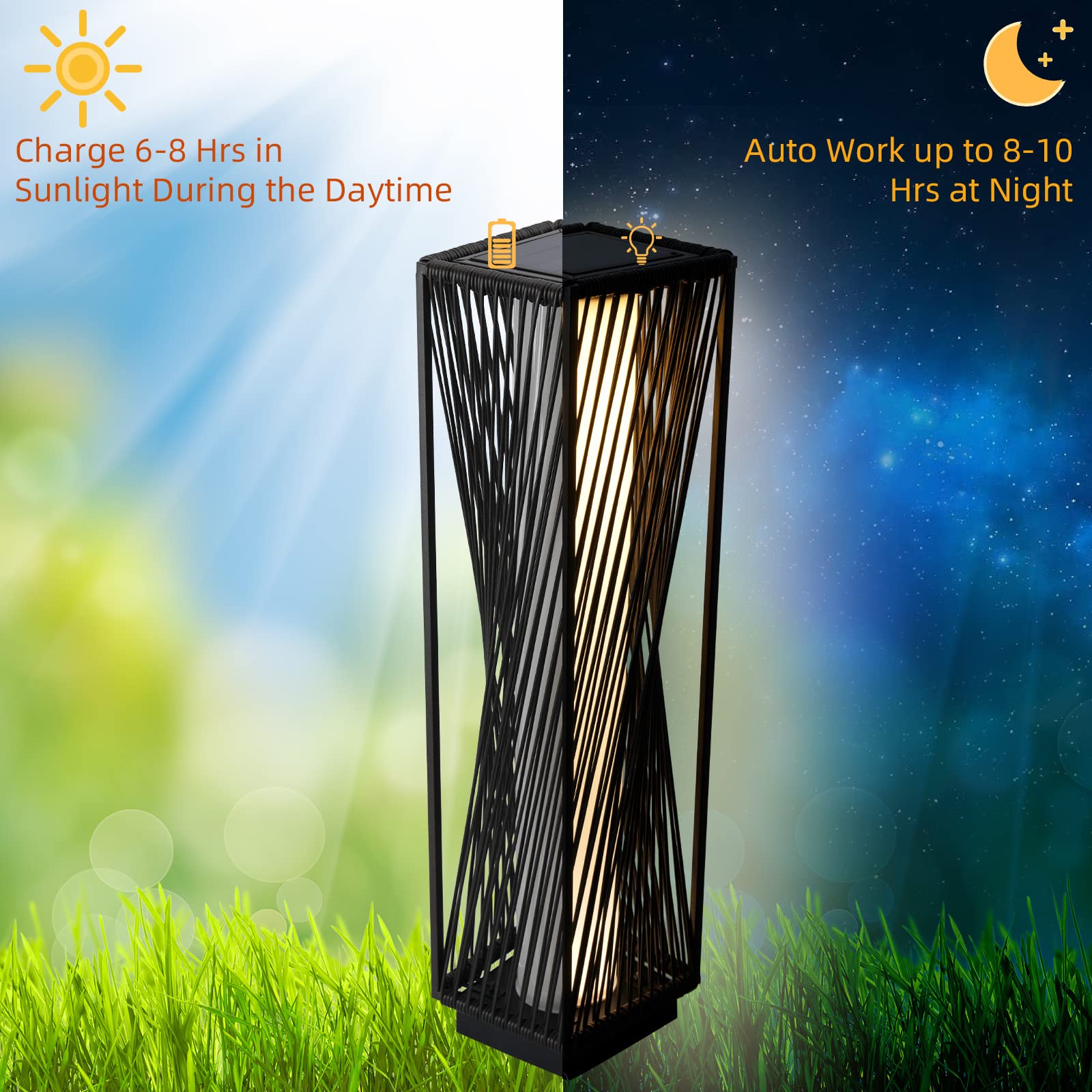Outdoor Solar Floor Lamp - Waterproof Resin Wicker Solar Light for Yard, Garden, Pathway & Deck - 2 Pack Brown - Perfect for Landscape Lighting, Patio Decor & Evening Gatherings