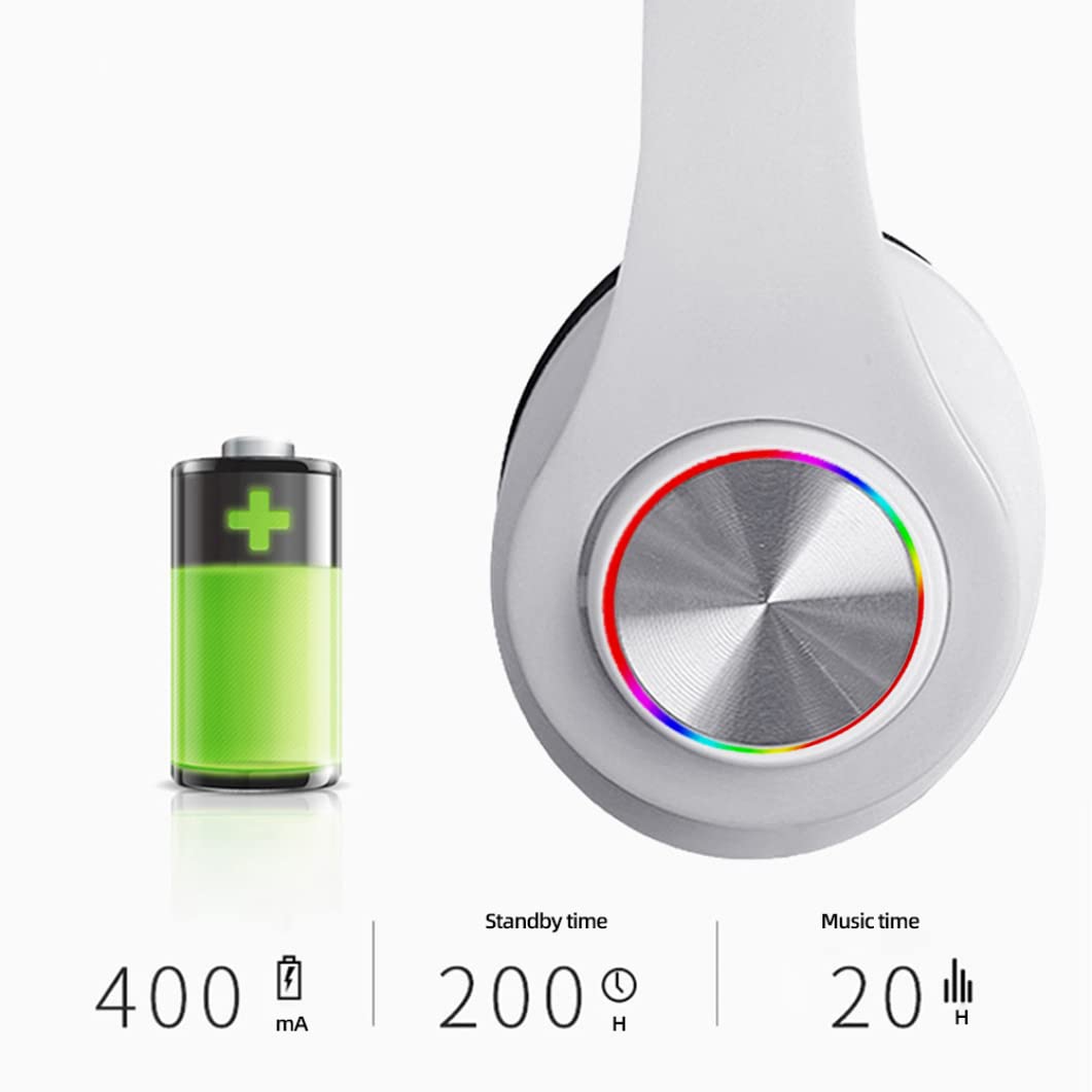 Bai42Ylou Wireless Gaming Headset with Bluetooth - Foldable, Luminous, Noise Cancelling Headphones for PC, Laptop, Phone (White) - Perfect for Gaming, Streaming & Online Meetings