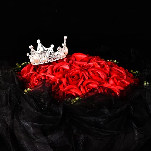 Elegant Silver Crown Cake Topper Tiara with Rhinestones & Pearls - Perfect for Birthday, Wedding, Christmas & Baby Shower Party Decorations - Hair Ornament for Special Occasions & Celebrations